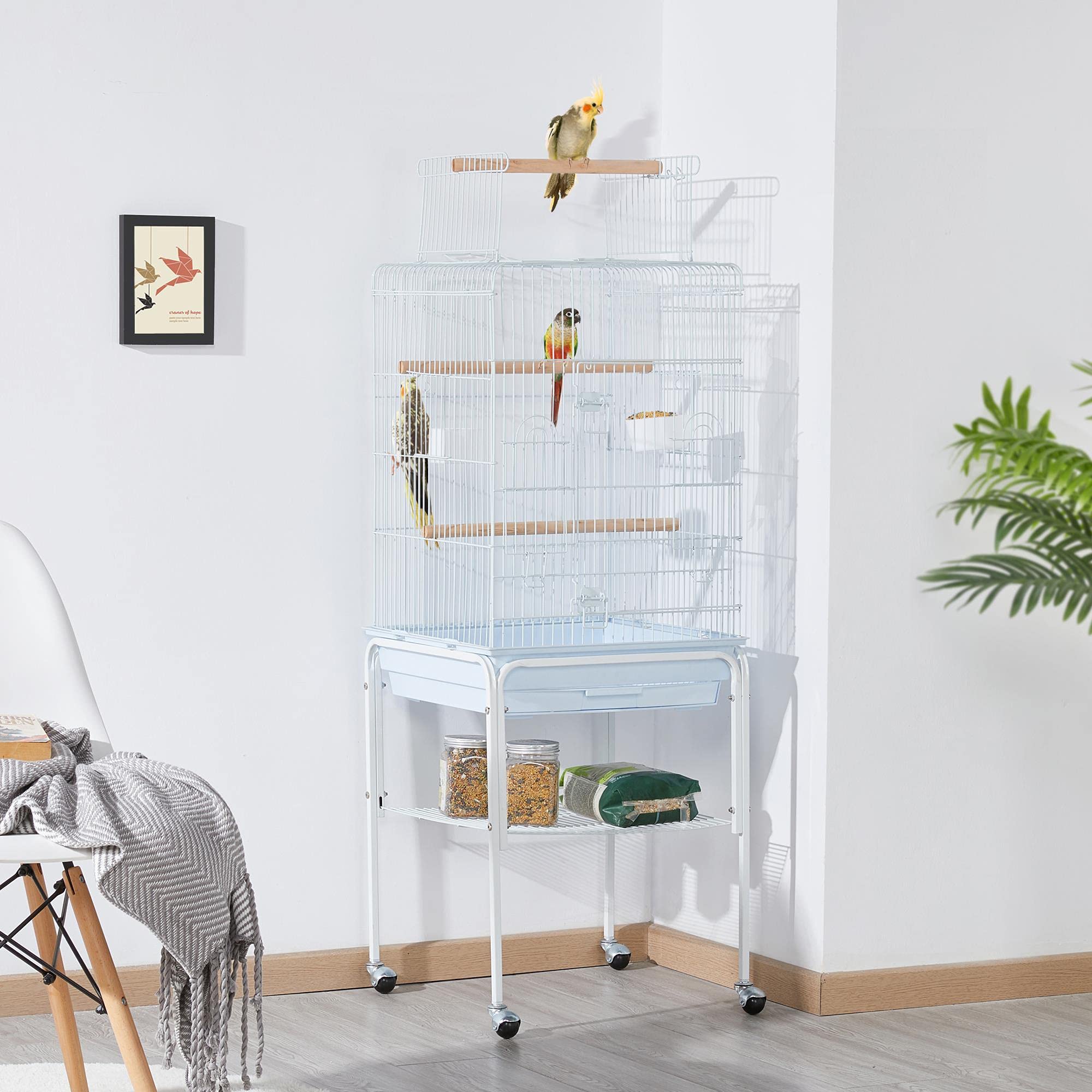 Vogelkooi Yaheetech Yaheetech Vogelkooi Vogelvolière Dierenkooi Vogelhuis Voor Papegaai Golvenkiet Ca 46 X 36 X 92 Cm Wit Kooi Met Open Dak Voor Vogels