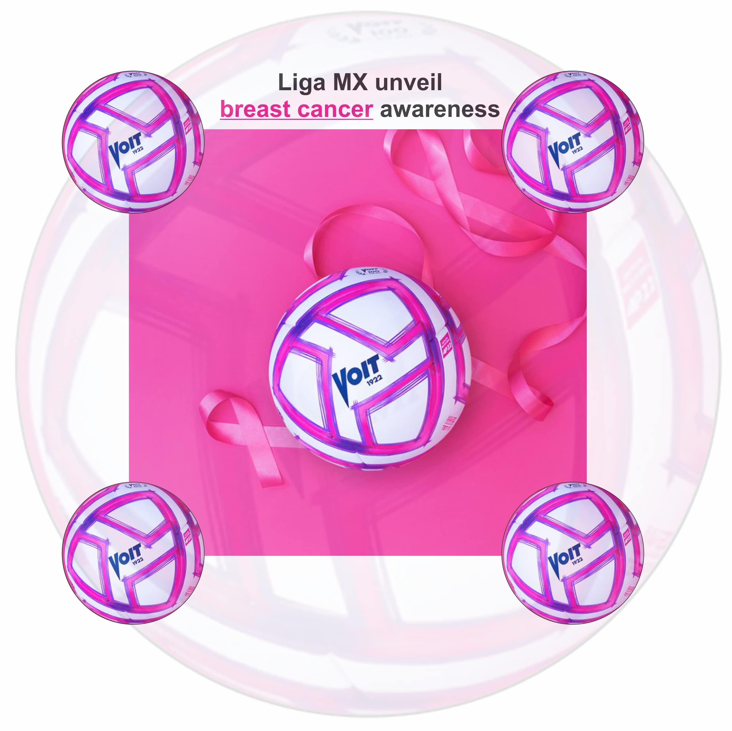 Voit Fußball, Größe 5, FIFA-Qualität, hitzeversiegelter rosa Ball für Liga MX-Fußbälle, 20-Panel-Butylblasen-Design, spielen Sie bei jedem Spiel mutig mit Zweck mit dem ikonischen rosa Fußball