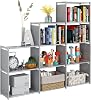 JIUYOTREE 9 Cube Bookcase, Stair Storage Unit, Multi-Use Cube Storage Organiser for Books, Toys, Clothes, Tools, Grey