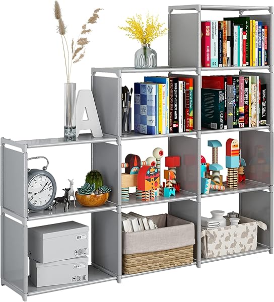 JIUYOTREE Bücherregal 9 Fächer grau