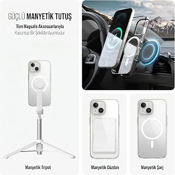 Babilden iPhone Magsafe Uyumlu Şeffaf Sert Kristal Mika Sararmaz Kılıf (iPhone 14 Plus)
