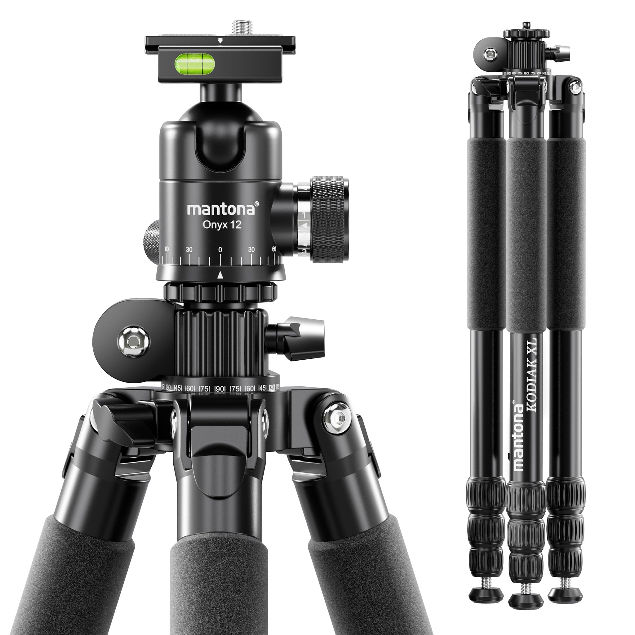 Mantona Kodiak XL 324 + Onyx 12 – zestaw statywu fotograficznego z głowicą kulową z aluminium i płytką szybkiej wymiany kompatybilną z systemem Arca Swiss