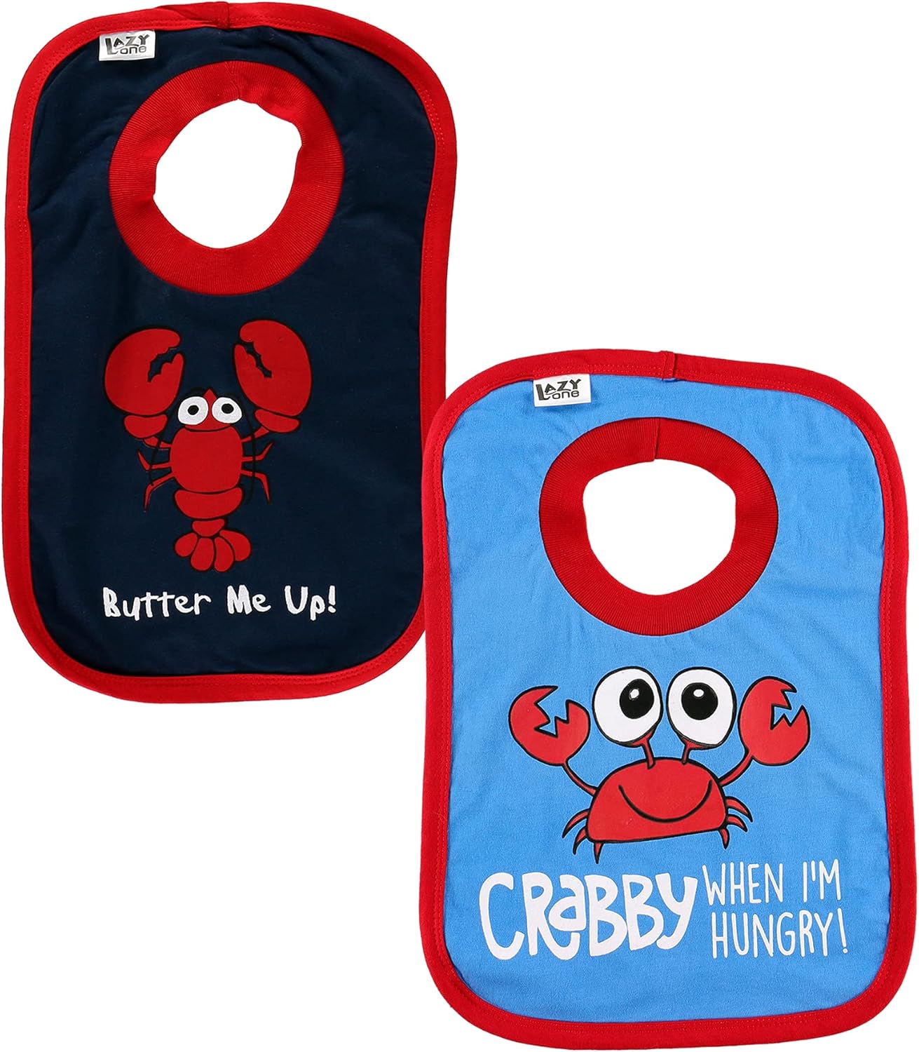 LazyOne Animal-Print Baby Bibs, Infant Bibs, Cute Baby Shower Gifts, One Size, Pack of 2 (Lobster, Crab)