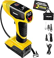 Vista 8 de BULLSEYE PRO - Inflador de neumáticos con manómetro, compacto y portátil, apagado automático, 150 PSI máximo, USB recargable para el hogar y cable