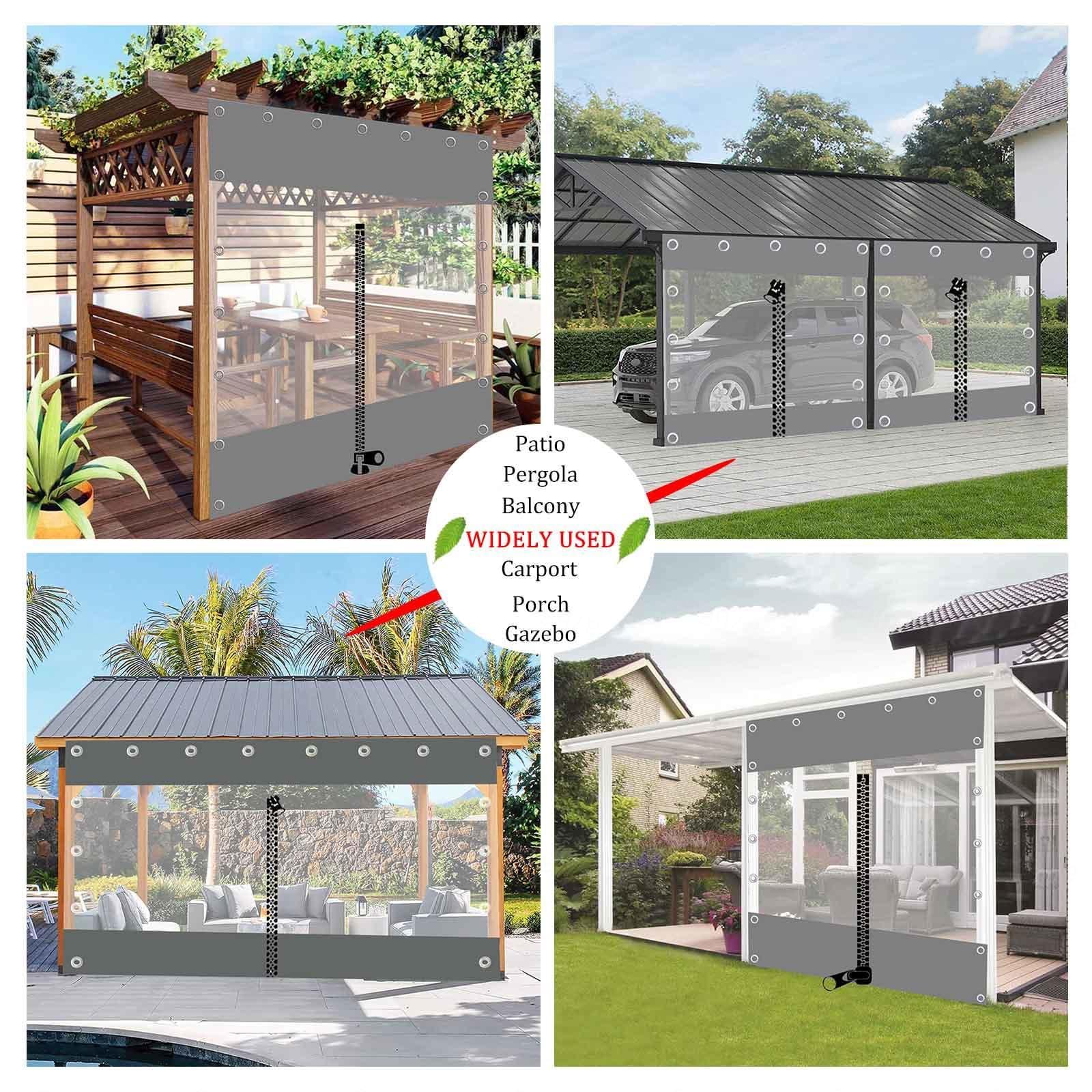 Telone laterale impermeabile trasparente grigio per gazebo, telo in PVC resistente alle intemperie per pergola da giardino e posto auto coperto, 2,8 x 3 m / 9.2x10.8ft, con occhielli