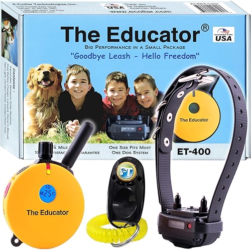 Educator ET-400-3/4 Mile Rechargeable Dog Trainer Ecollar with Remote for Medium and Large Dogs by E-Collar Technologies - Electric, Vibration and Tone Stimulation Collar w/PetsTEK Training Clicker