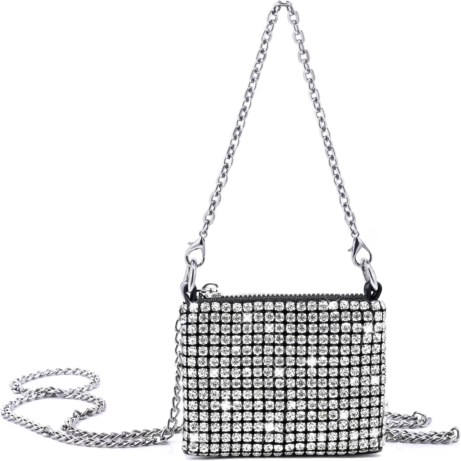 Rhinestone Purses for Women, Girls Crossbody Diamond Bag, Chic Sparkly Evening Handbag, Bling Hobo Bag Shiny Silver Clutch Purse, Stylish Shoulder and Crossbody Bag for Party Club Wedding Prom