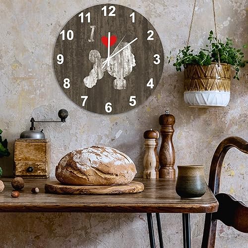 Miniatura 4 de I Love Poodle - Reloj de pared para dueño de perro, reloj de pared estilo rústico toscano, silencioso, batería sin tictac, relojes de pared de 12