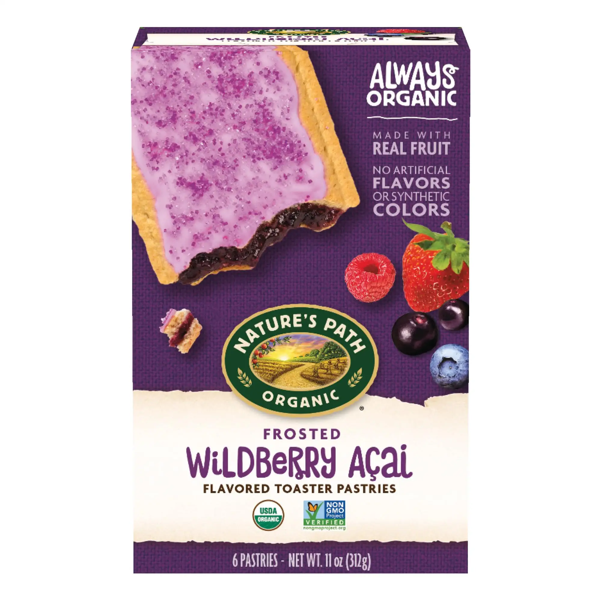 Nature's Path Organic Frosted Wildberry Açai Toaster Pastries, 11 oz (Pack of 1), Non-GMO, Fair Trade