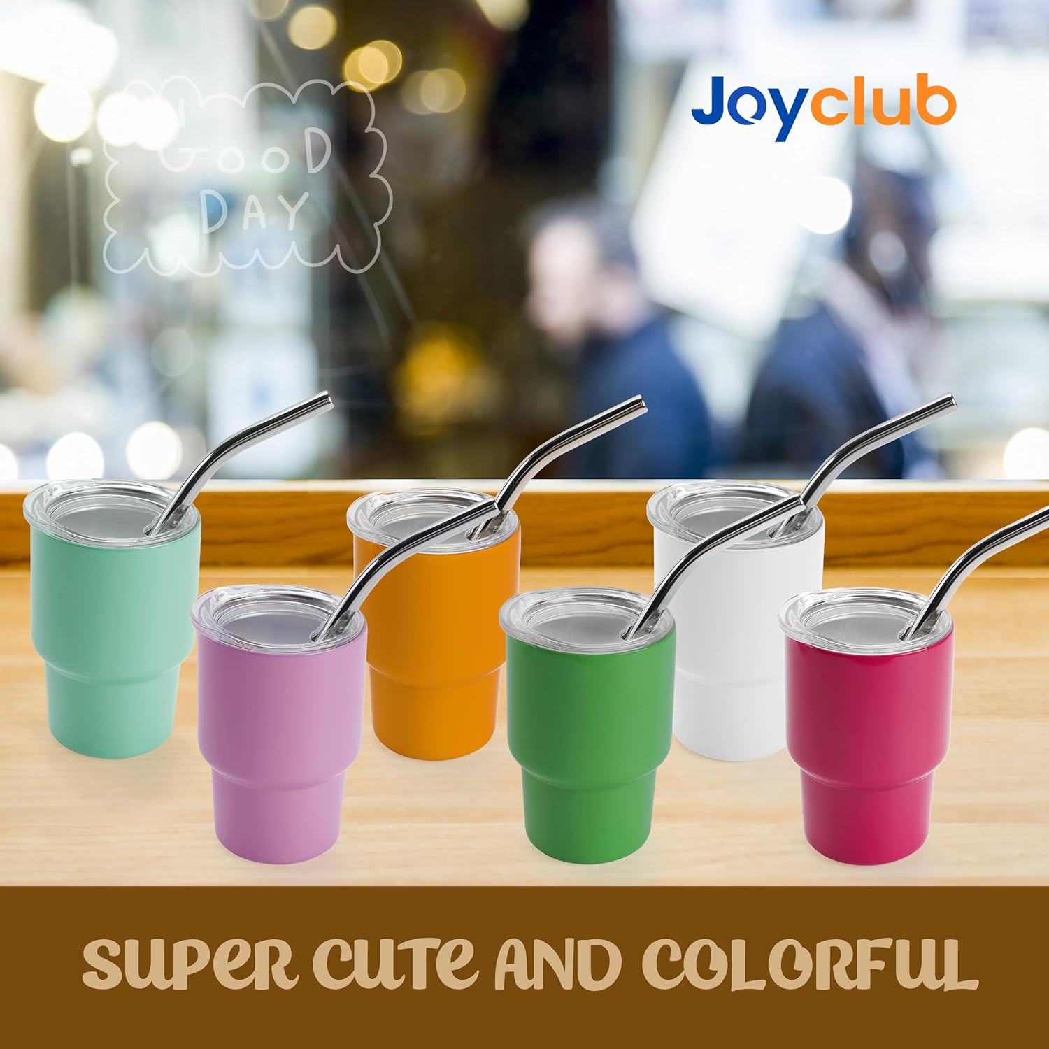 Joyclub 3 oz Mini Tumbler Shot Glass with Straw and Lid 48 Pack Colored Stainless Steel Sublimation Shot Tumblers Cup for Wedding Party Whiskey Favors