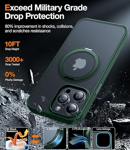 Miniatura 5 de TORRAS Anillo magnético giratorio de 360 para iPhone 14 Pro, compatible con MagSafe con soporte y soporte de anillo, grado militar, a prueba de