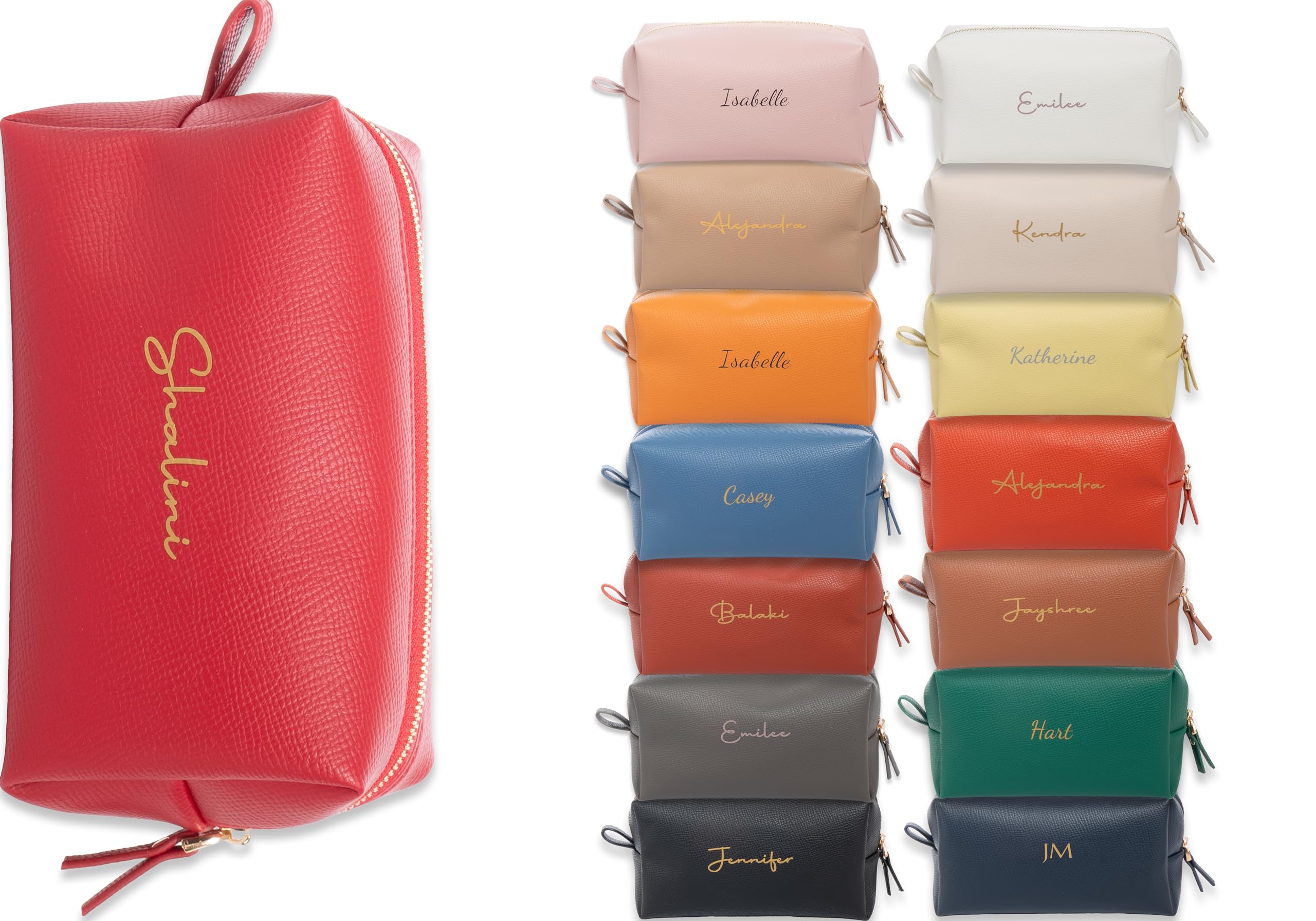 ChiaBags Personalized Bridesmaid Makeup Bag, Customized Wedding Gift, Toiletry Bag, Bridal Shower, Bachelorette (Red)