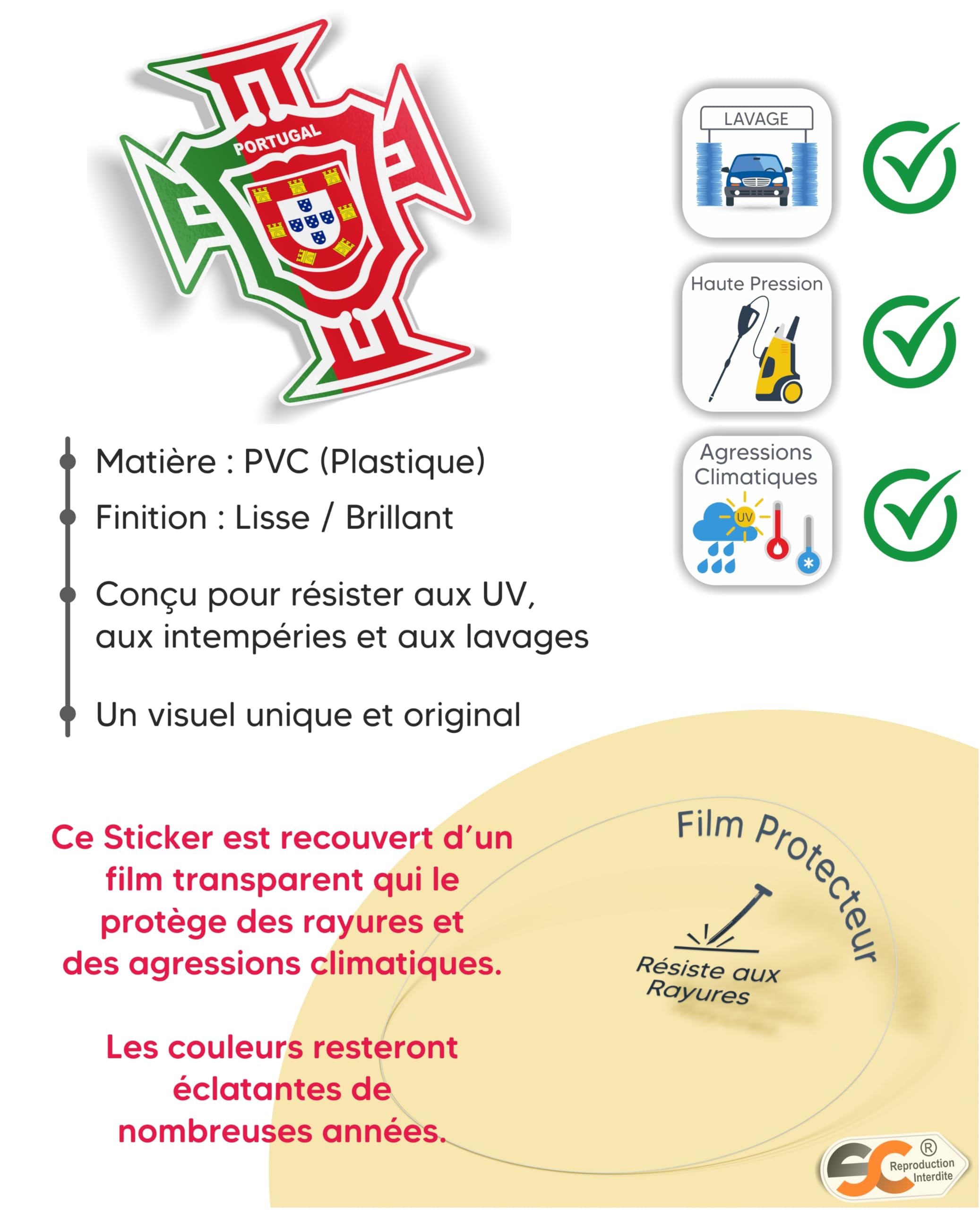 SC Portugal Autocollant Blason Drapeau Football