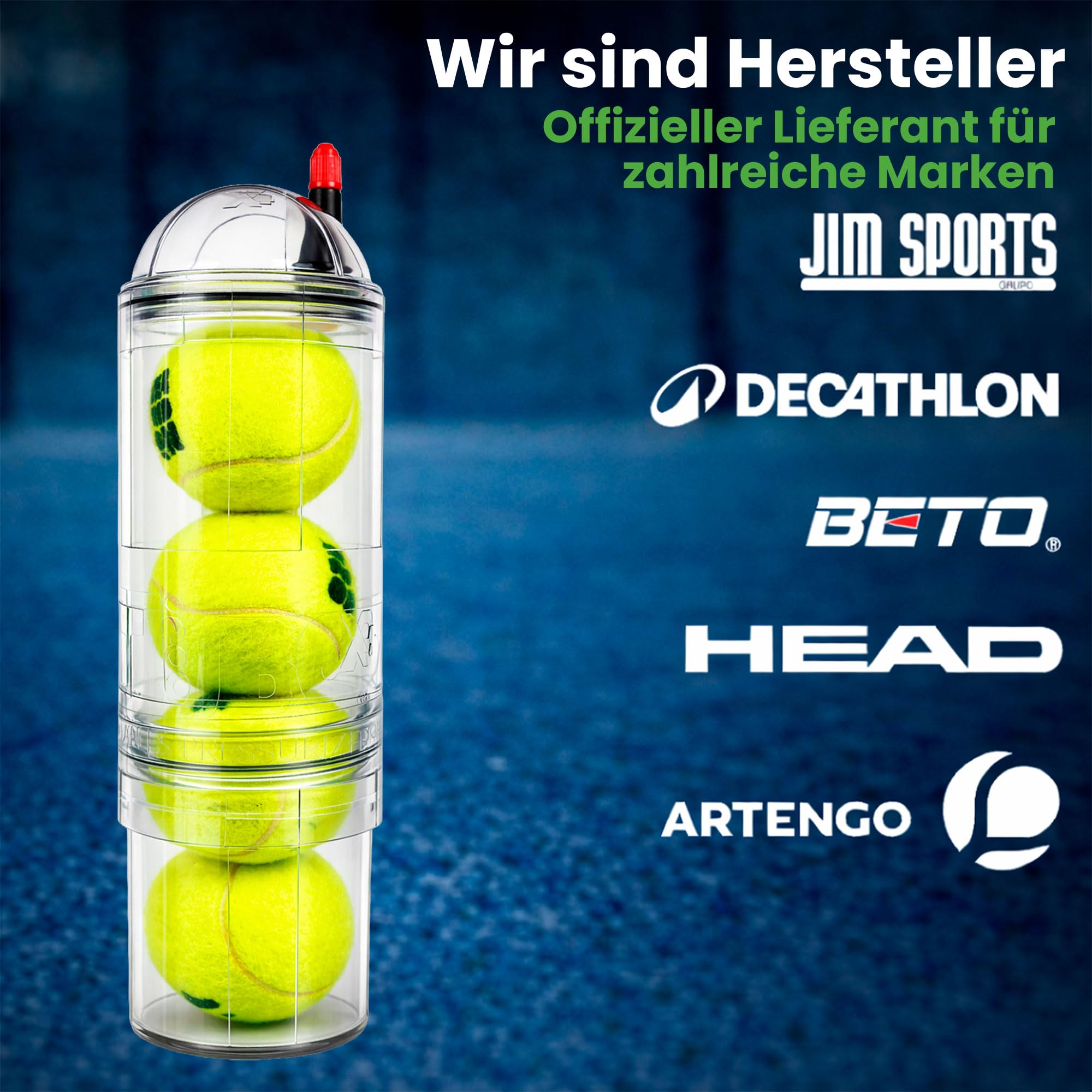 TUBOPLUS - Druckbehälter für Padel- und Tennisbälle | TUBOX4 Crystal | Kompressor für Bälle | unverzichtbares Zubehör