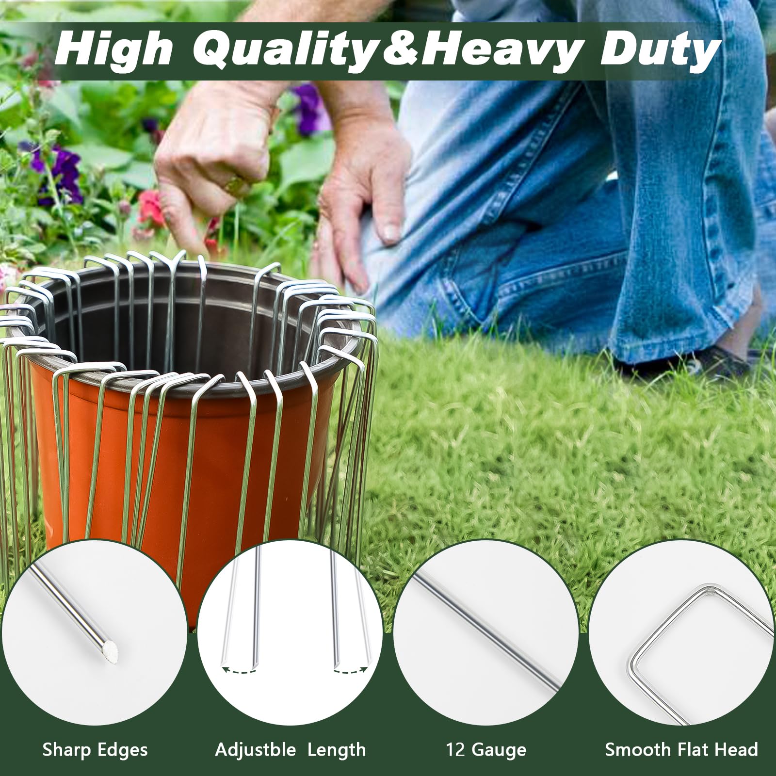 FEED GARDEN Graffette zincate per paesaggio, 10,2 cm, confezione da 50 pezzi, 11 gauge, antiruggine, per giardino, paesaggistica, puntali da cortile, per tessuto barriera contro le erbacce