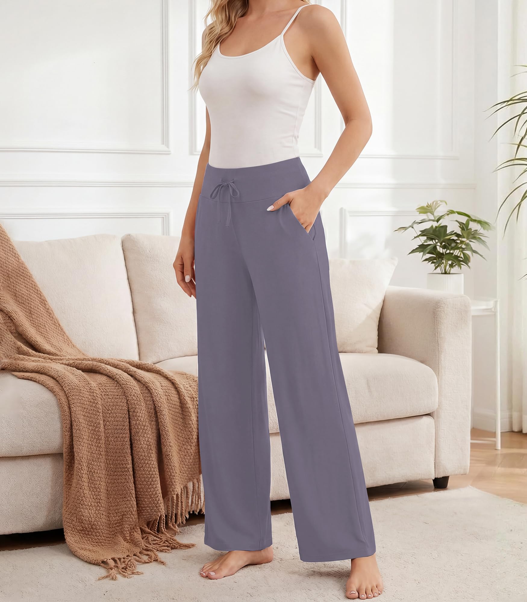 WiWi Pantalon de détente en bambou pour femme - Pantalon de pyjama extensible et décontracté