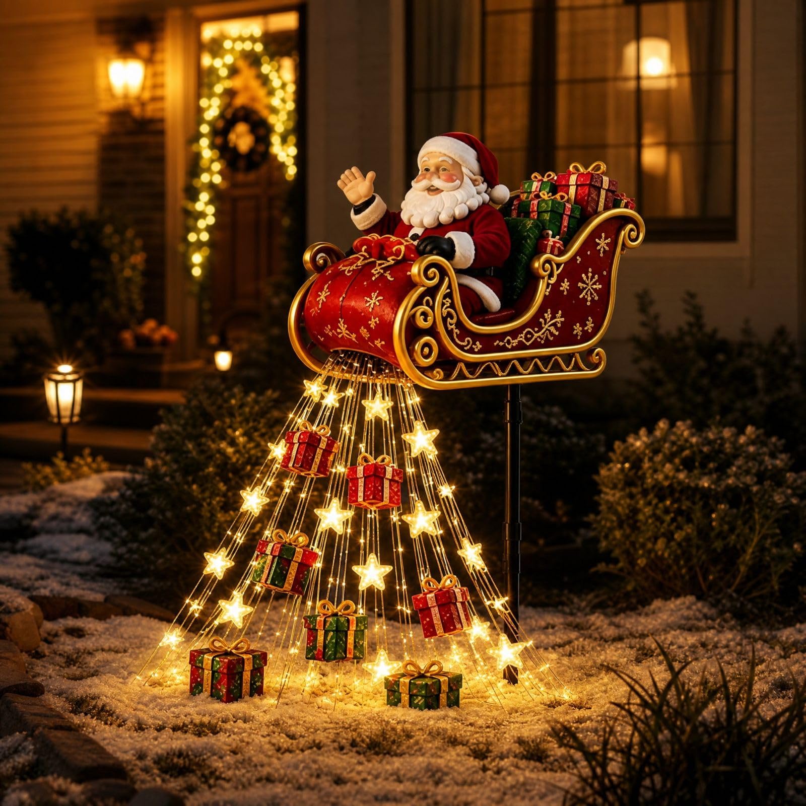 Santa Magic Pour, Solar LED Christmas Garden Stake Light, Flowing Warm White Fairy Lights, Solar Powered Santa Figurine Outdoor Decoration for Yard, Patio, Lawn and Pathway (C)