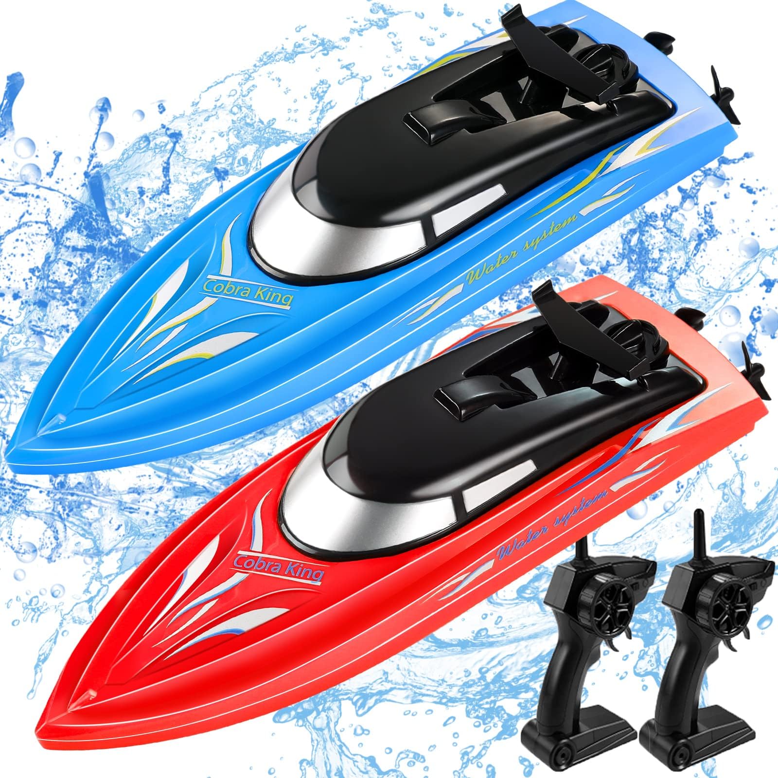 Two Pack RC Boat Remote Control Boats for Pools and Lakes, Wemfg RH701 15km/h High Speed Mini Boat Toys for Kids Boys Girls, Blue+Red
