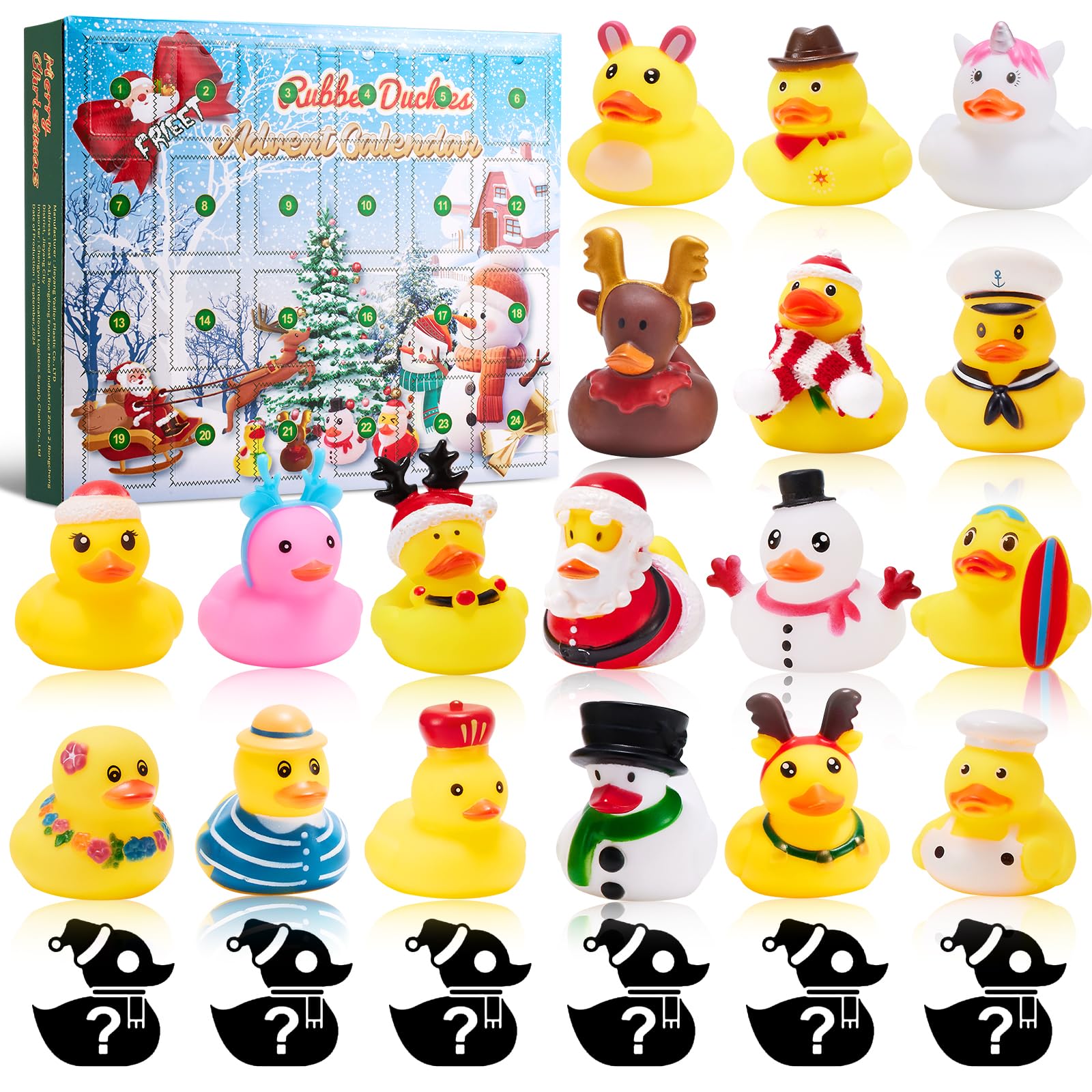 Advent Calendar 2025 Rubber Ducks - 24 Days Christmas Countdown Calendar Gifts for Kids Girls Boys Holiday Fun Duck Bath Toy for Toddlers Baby Kids Party Favors Great Gift Idea