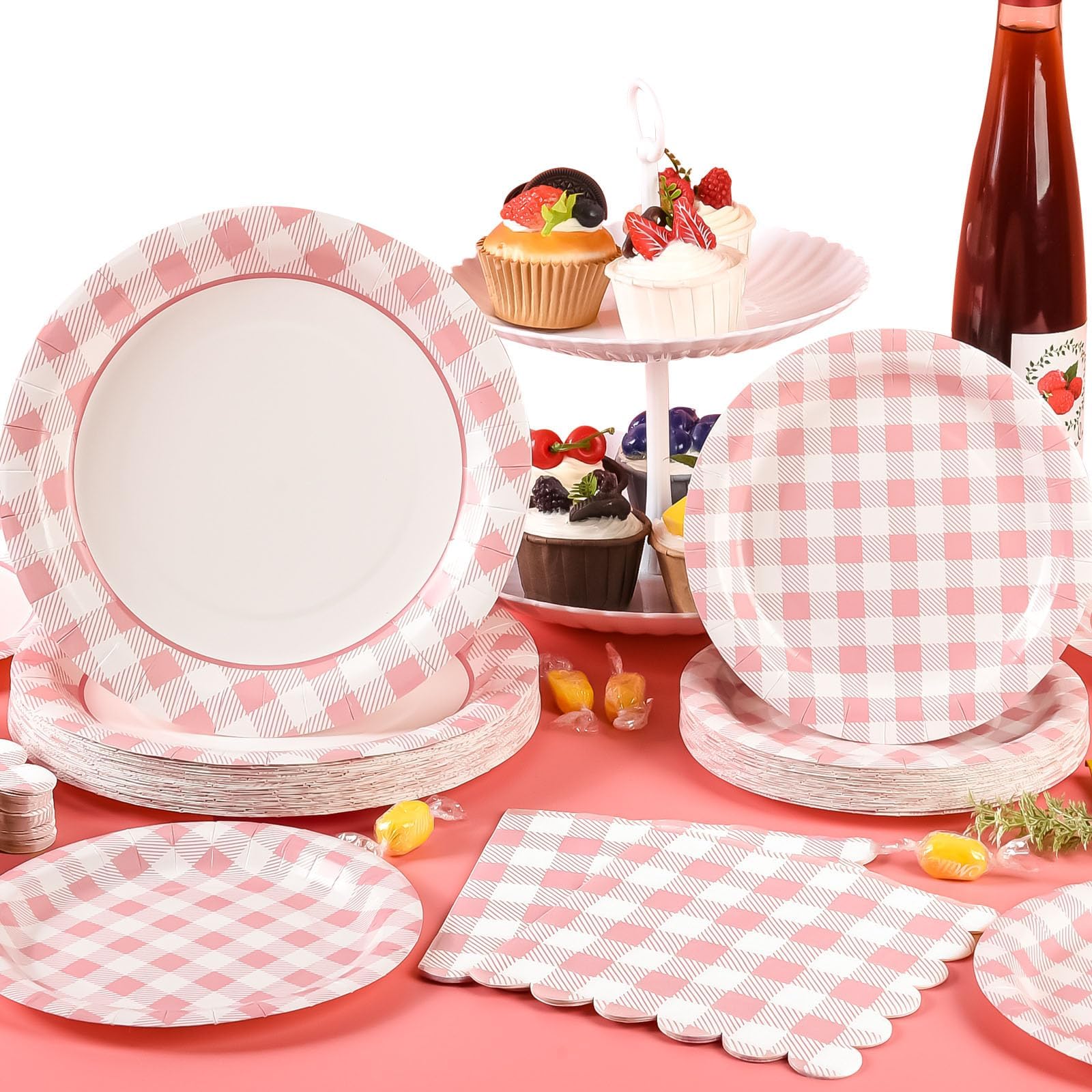 Ktxaby 100 Rosa Gingham-Servietten – 3-lagig, 12x12 Cm Gefaltet, Einweg-Papiertaschentücher Für Hochzeiten, Picknicks, Teepartys Und Ostern