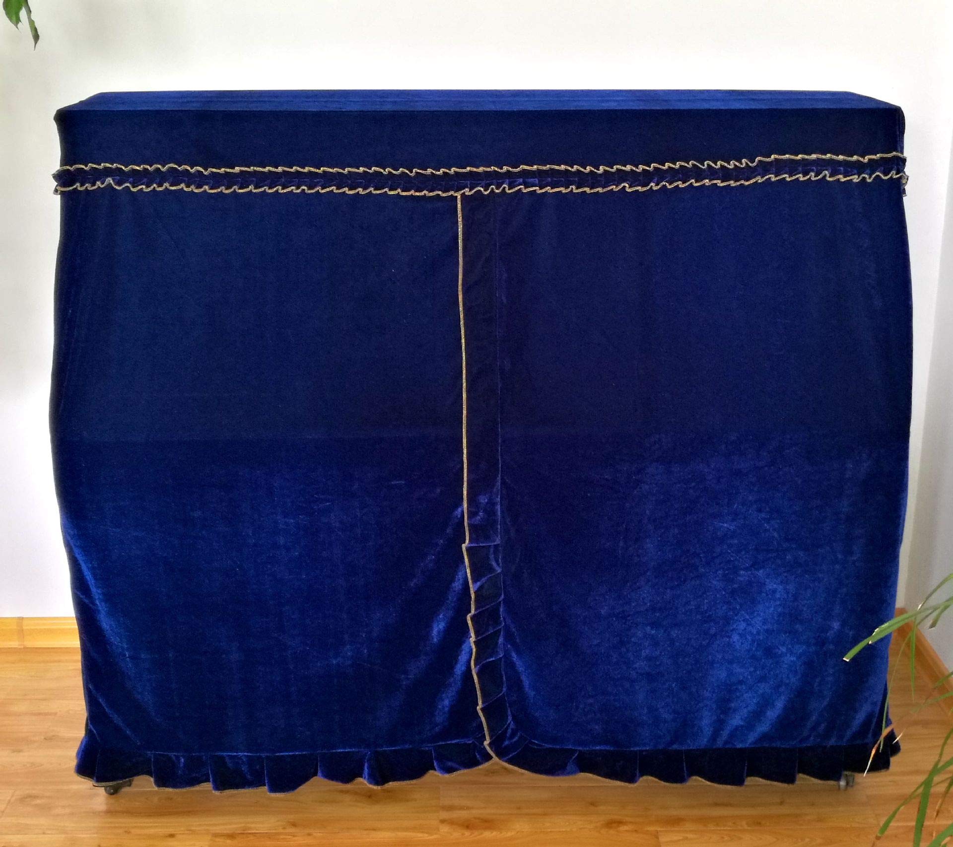 Copertura antipolvere in morbido velluto con decorazione macramè, universale, per pianoforte verticale verticale (blu)