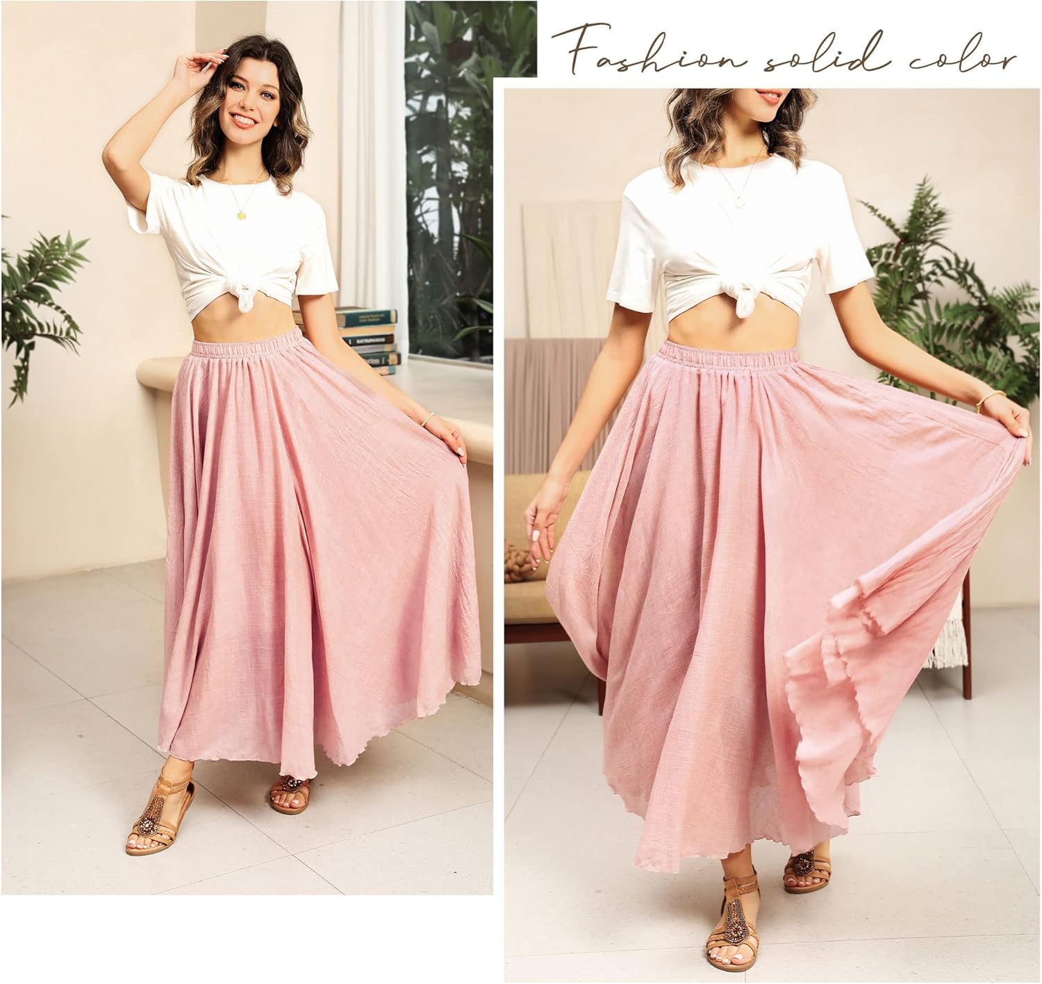 Ezcosplay Women Boho Maxi A Line Skirt Elastic Waist Summer Bohemian Flowy Long Beach Swing Skirts - Image 2