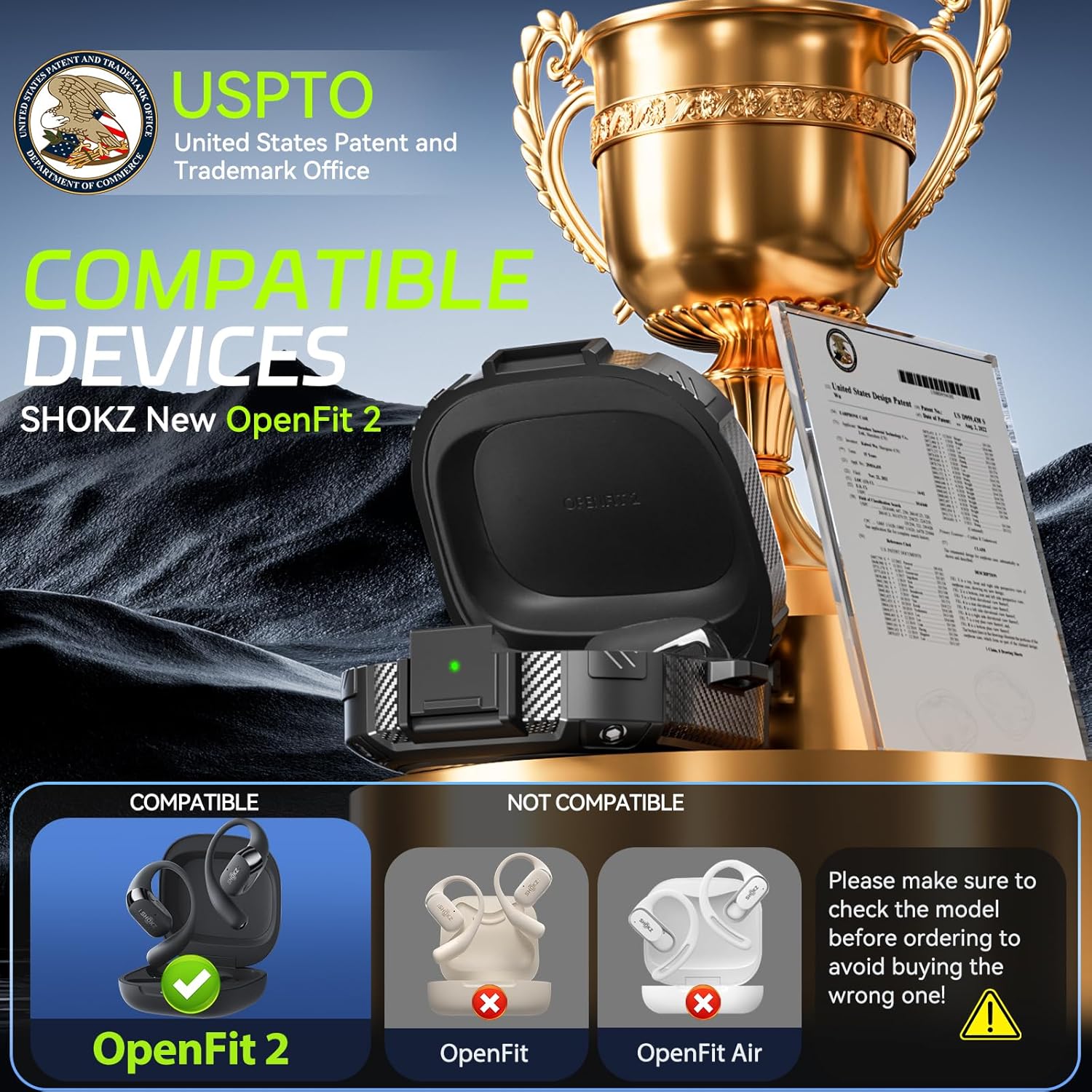 for SHOKZ OpenFit 2 Case 【Secure Lock Design】, Shock Protective Hard Cases Compatible with SHOKZ OpenFit 2 Open-Ear Headphones Case Cover with Keychain & Cleaning Kit - Image 2