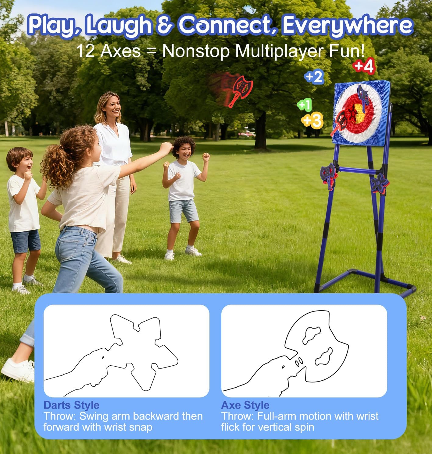 Axe Throwing Game for Backyard, Bristle Target Set with 6 Axes & 6 Darts, Portable Plastic Axe Throwing Game Indoor Outdoor Game for Adults & Kids, Carnival Yard Games