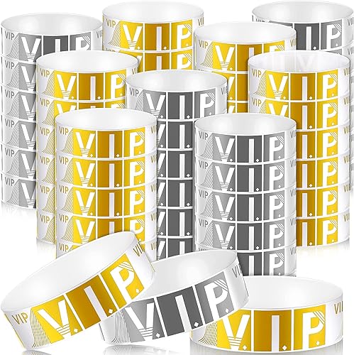 400 pulseras VIP para eventos, impermeables, para fiestas, pulseras de papel doradas y plateadas, pulseras de papel ligeras, pulseras personalizadas