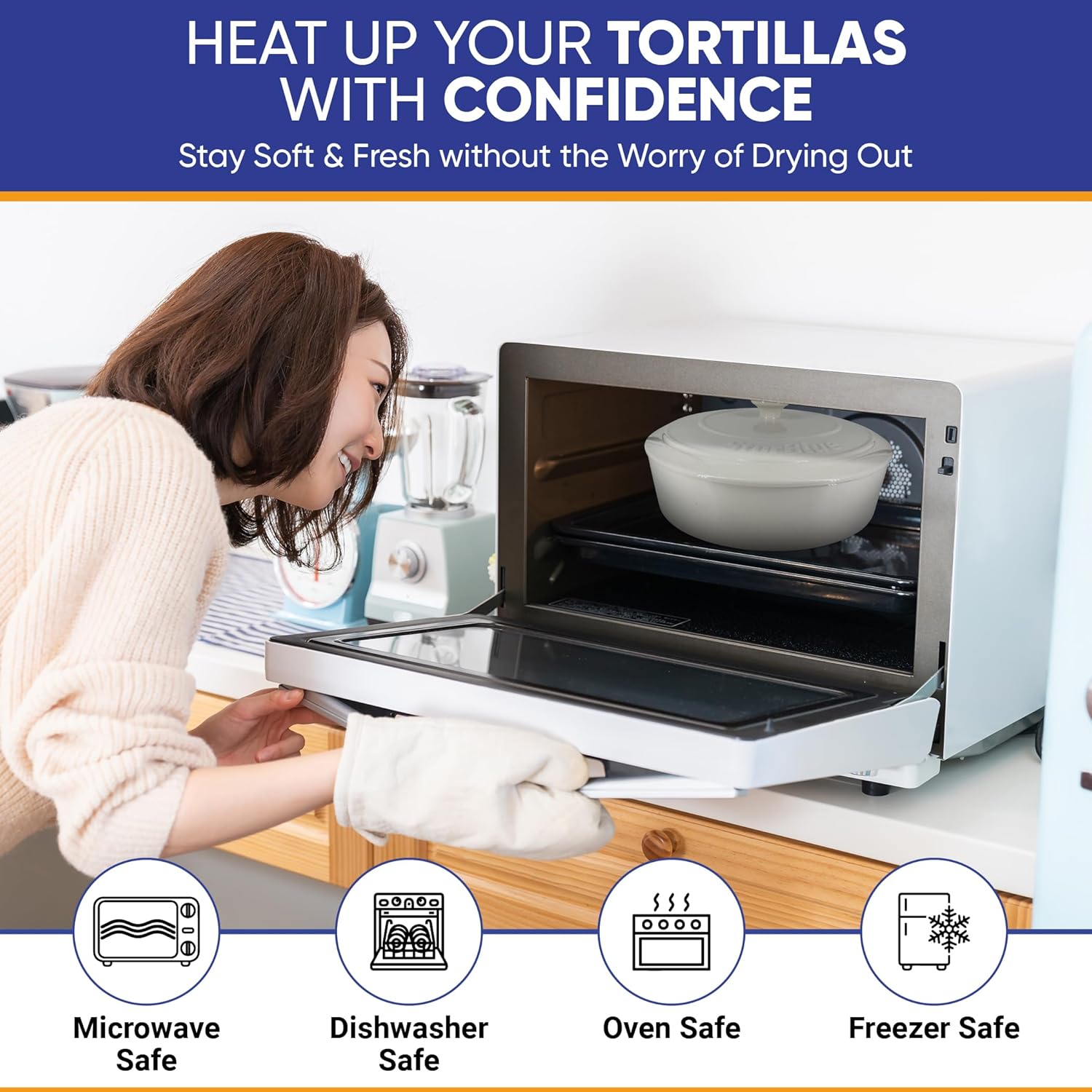 StarBlue 12 Inches Ceramic Tortilla Warmer with FREE Recipes ebook - White, Insulated One Hour, Chapati, Roti, Microwavable, Oven Safe - Image 6