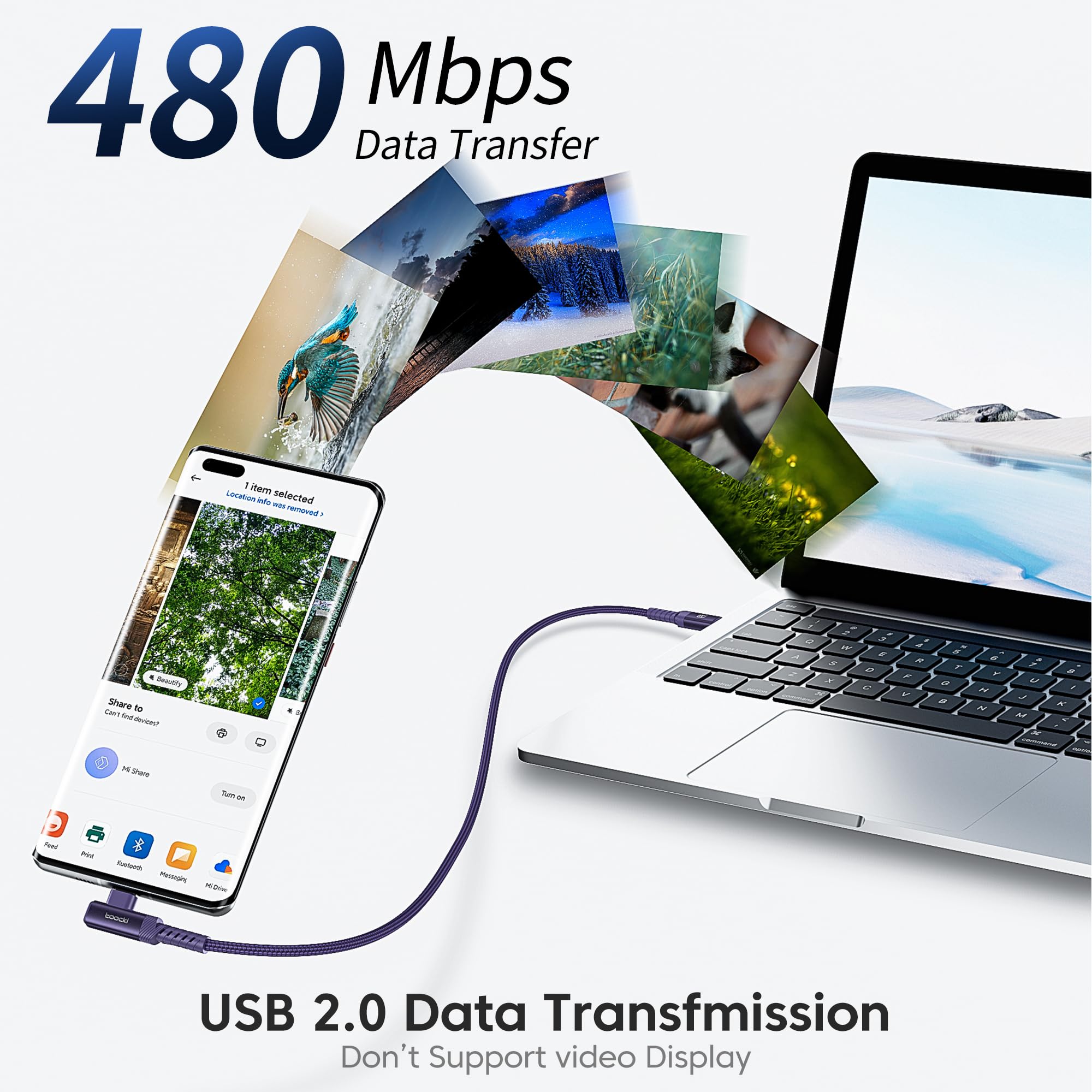 Cavo di ricarica da USB C a USB C, 60 W, cavo di ricarica ad angolo retto da USB C a USBC per iPhone15 Pro Max/Plus/MacBook Air/Samsung S23 Ultra /S22 Note 20 (viola, 3 m + 3 m)