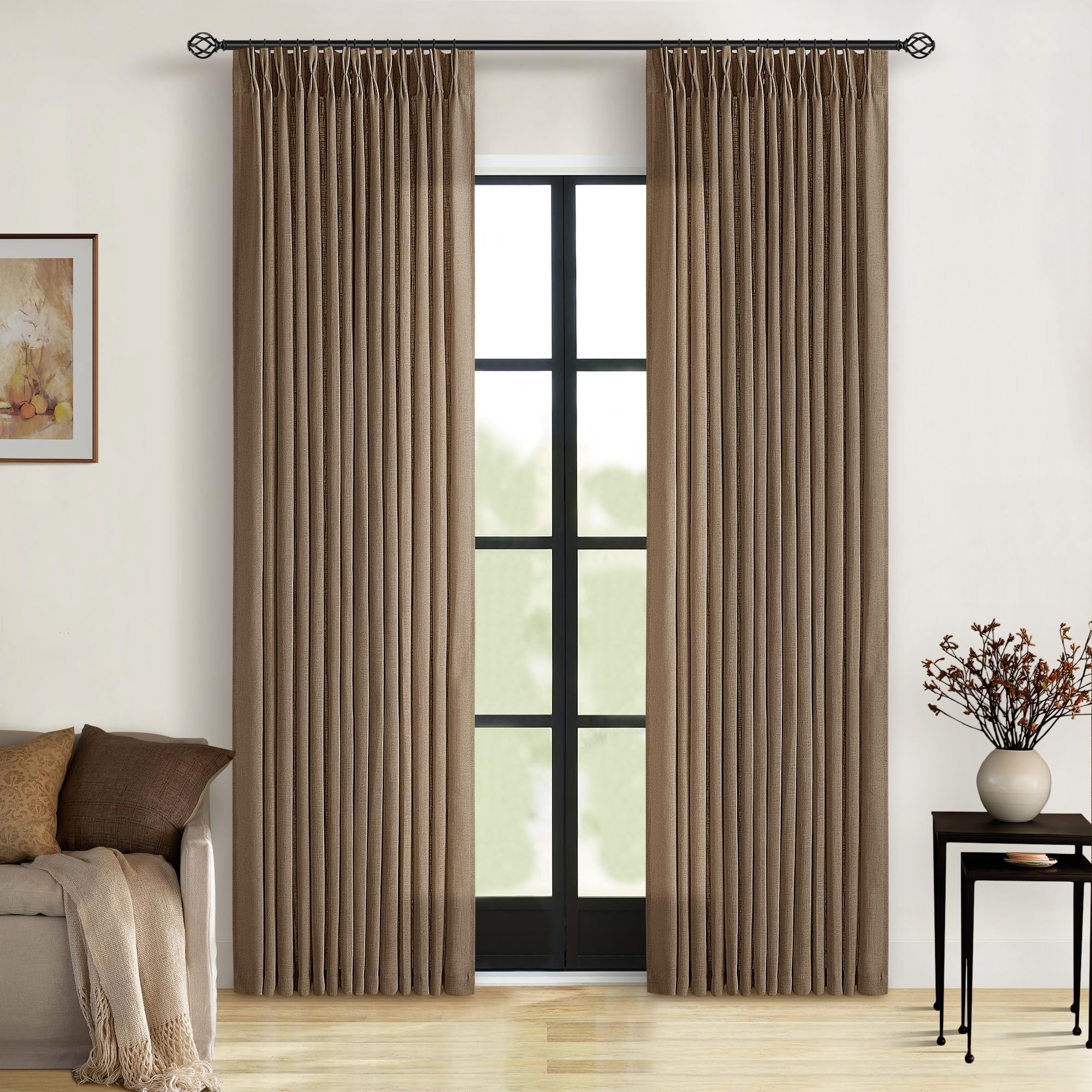 Amazon.com: TWODRAPES Brown Pinch Pleated Linen Curtains 84 Inches