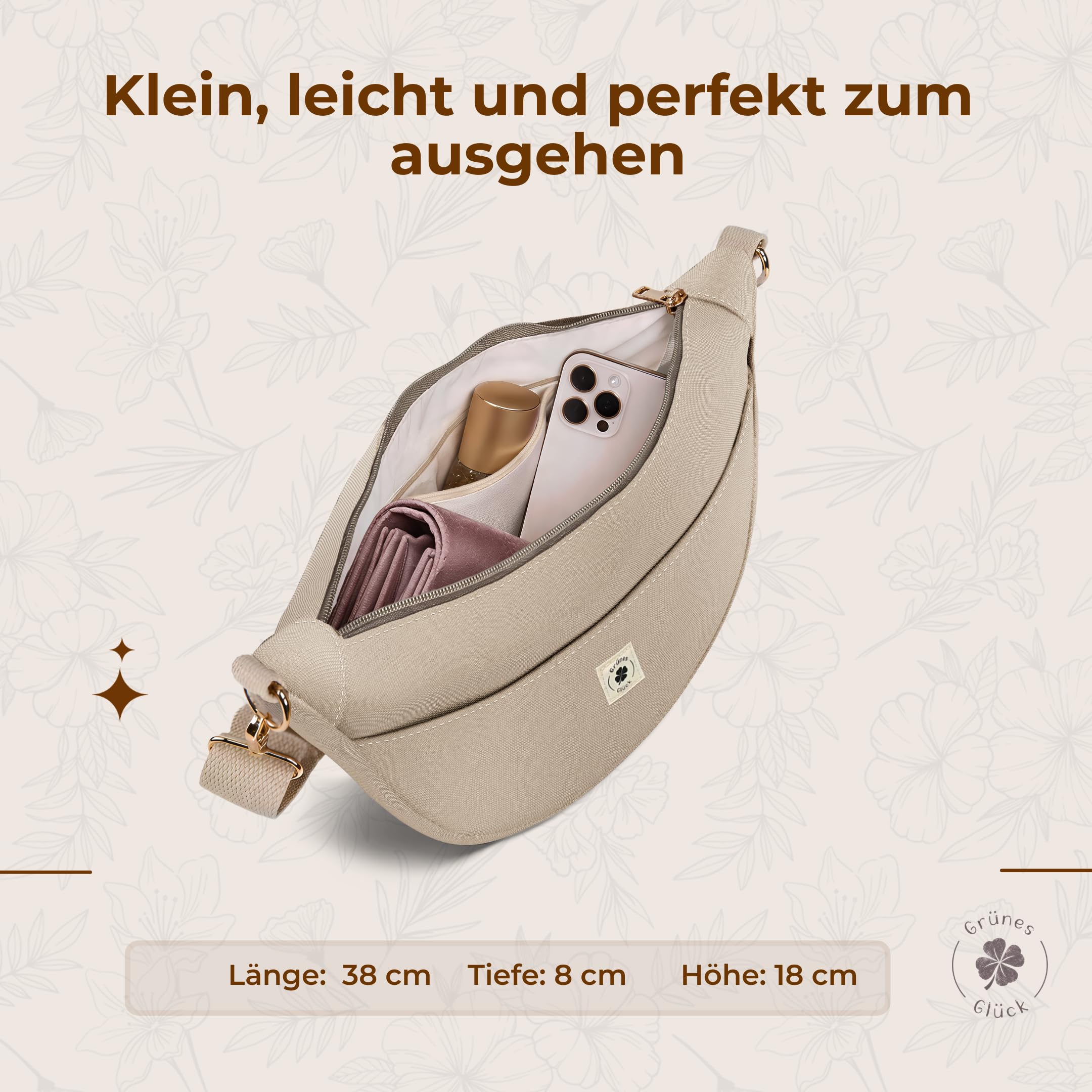 Canvas Moon Bag SMALL, Crossbody Bag, Umhängetasche Damen | Moonbag mit Innen- & Außentasche, verstellbarem Gurt – klein, praktisch und stilvoll.
