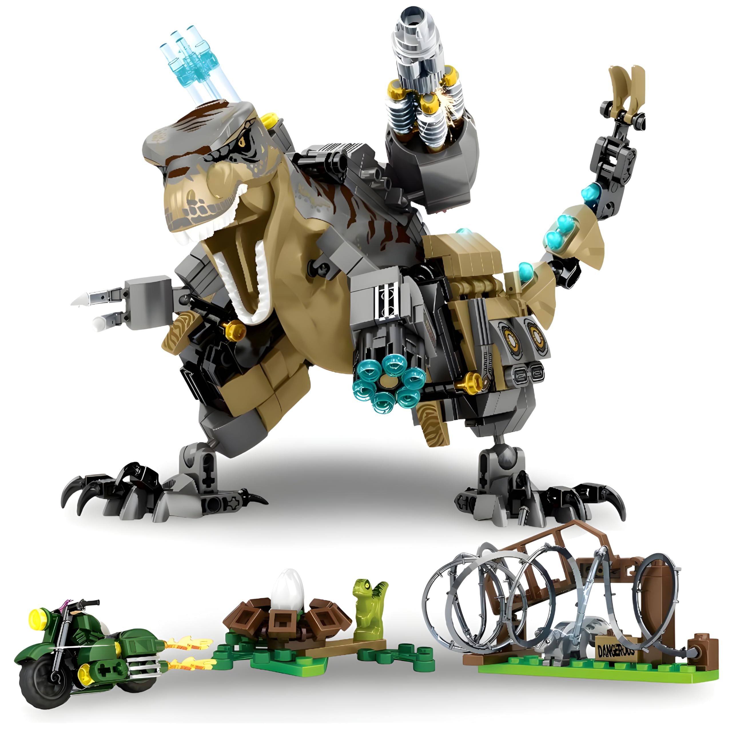 Battle T-Rex Building Blocks Set with Gun, 610 PCS Robot Dinosaur Building Toys, STEM Educational Model Kit, Action Figure Building Bricks, Creative Gift for Teens & Adults