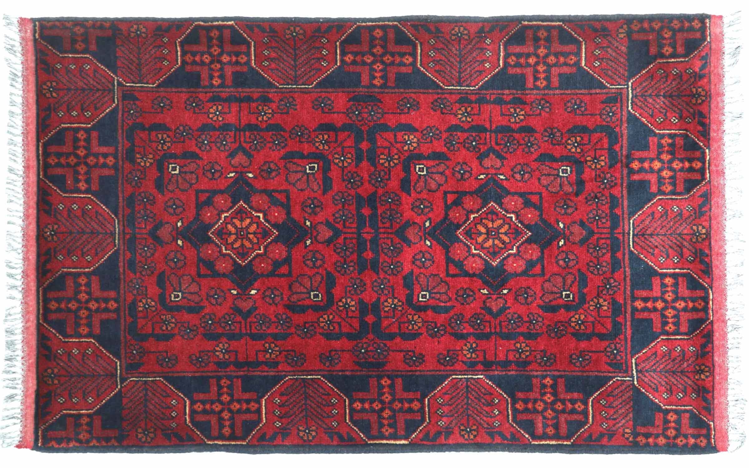 Tapis Khal Mohammadi afghan en laine tissé main marron géométrique unique 100x150