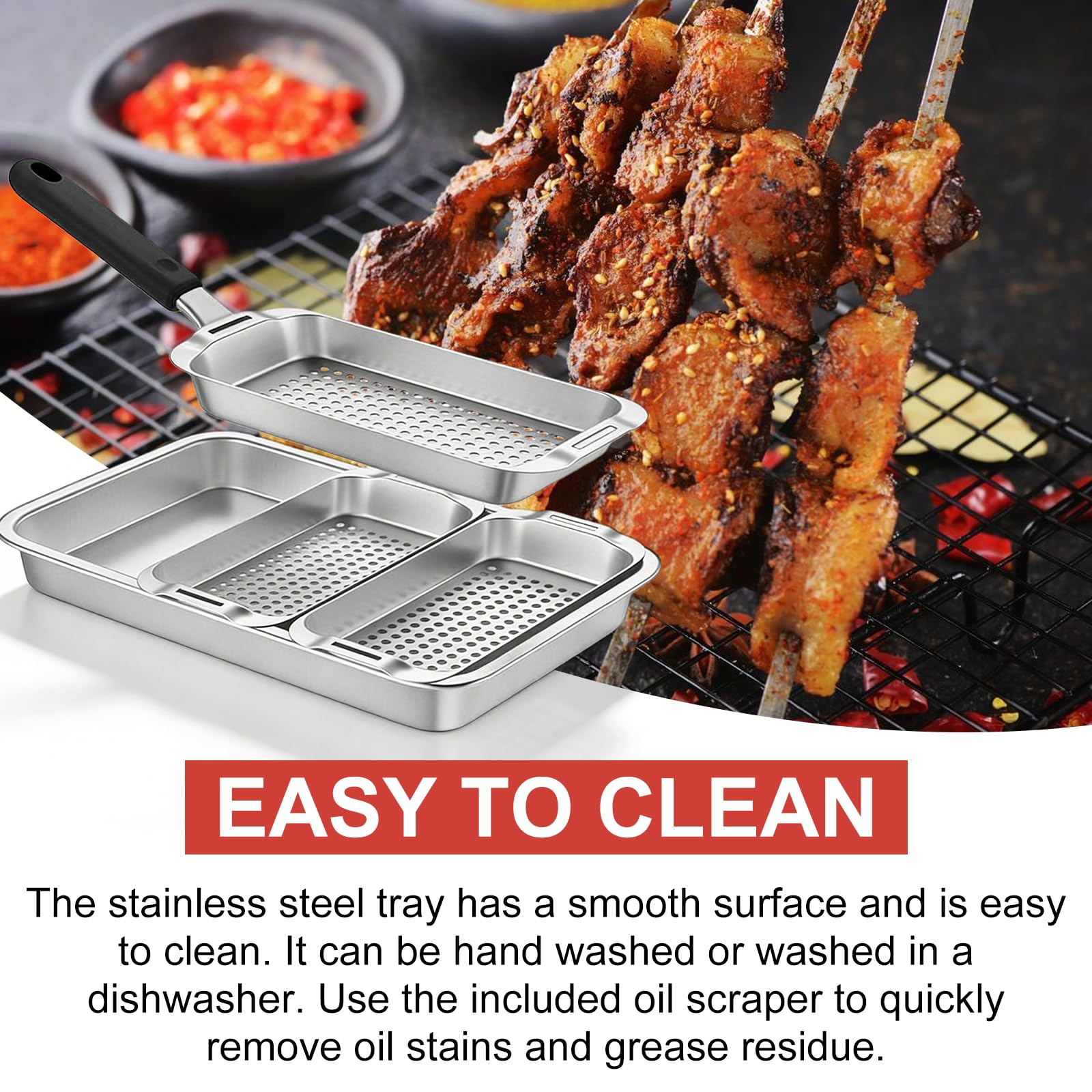Panier à Barbecue en Acier Inoxydable Set, Panier à Légumes Barbecue avec Trous, Paniers de Grillades Avec Plateau de Service et Poignée Universelle, Accessoires BBQ Pour Poisson Viande Légumes
