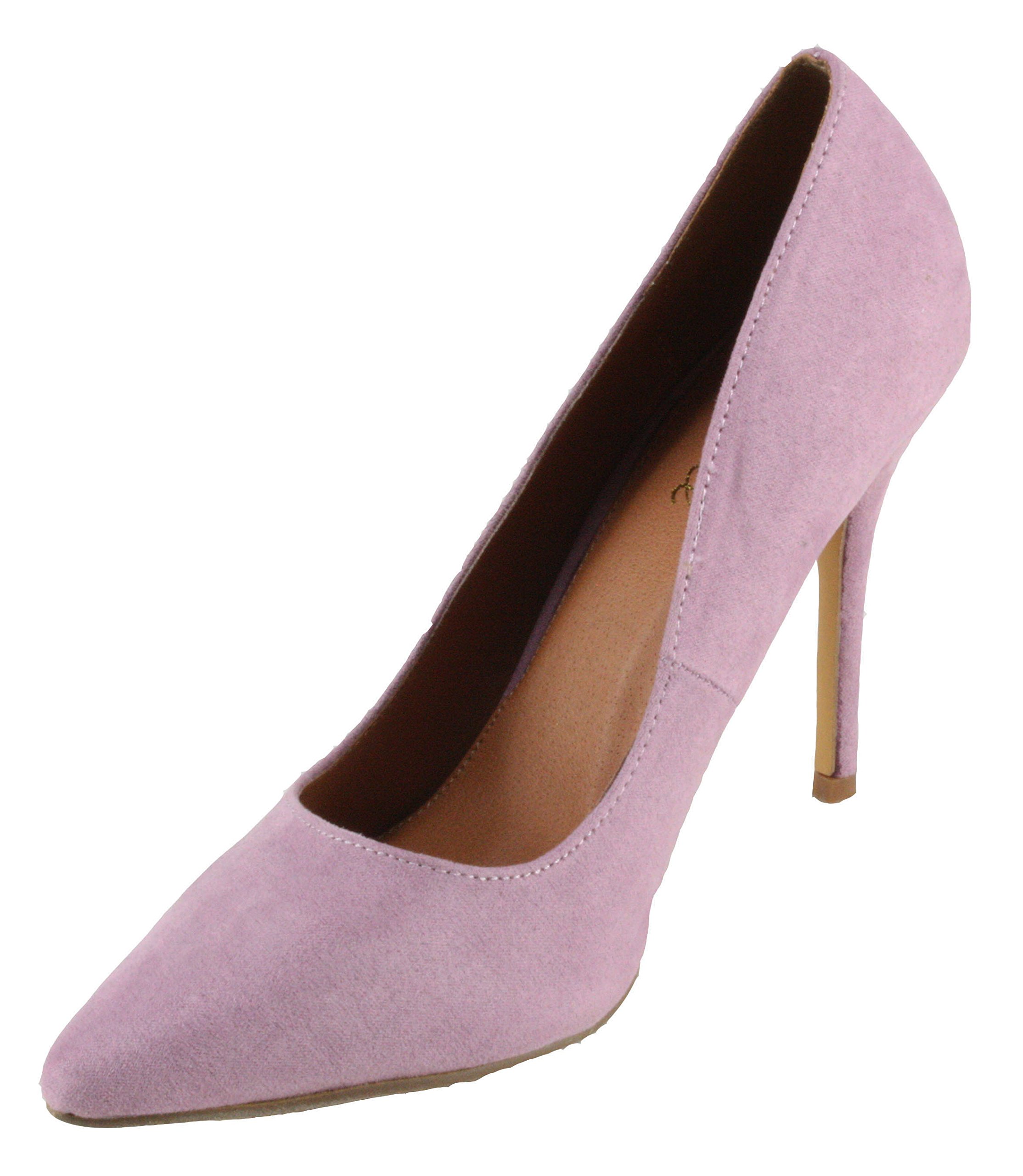 BonnibelWomen's Mabyn-1 Faux Suede Pointy Toe High Heel Dress Pumps (8.5, Light Purple)
