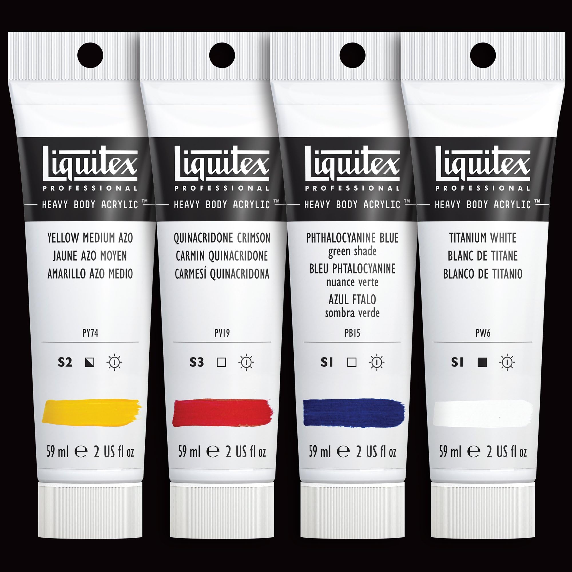 Liquitex 3699309 Professional Heavy Body Acrylfarbe in Künstlerqualität mit ausgezeichneter Lichtechtheit in buttriger Konsistenz, Farbenset - 4 Farben a 59 ml Tuben
