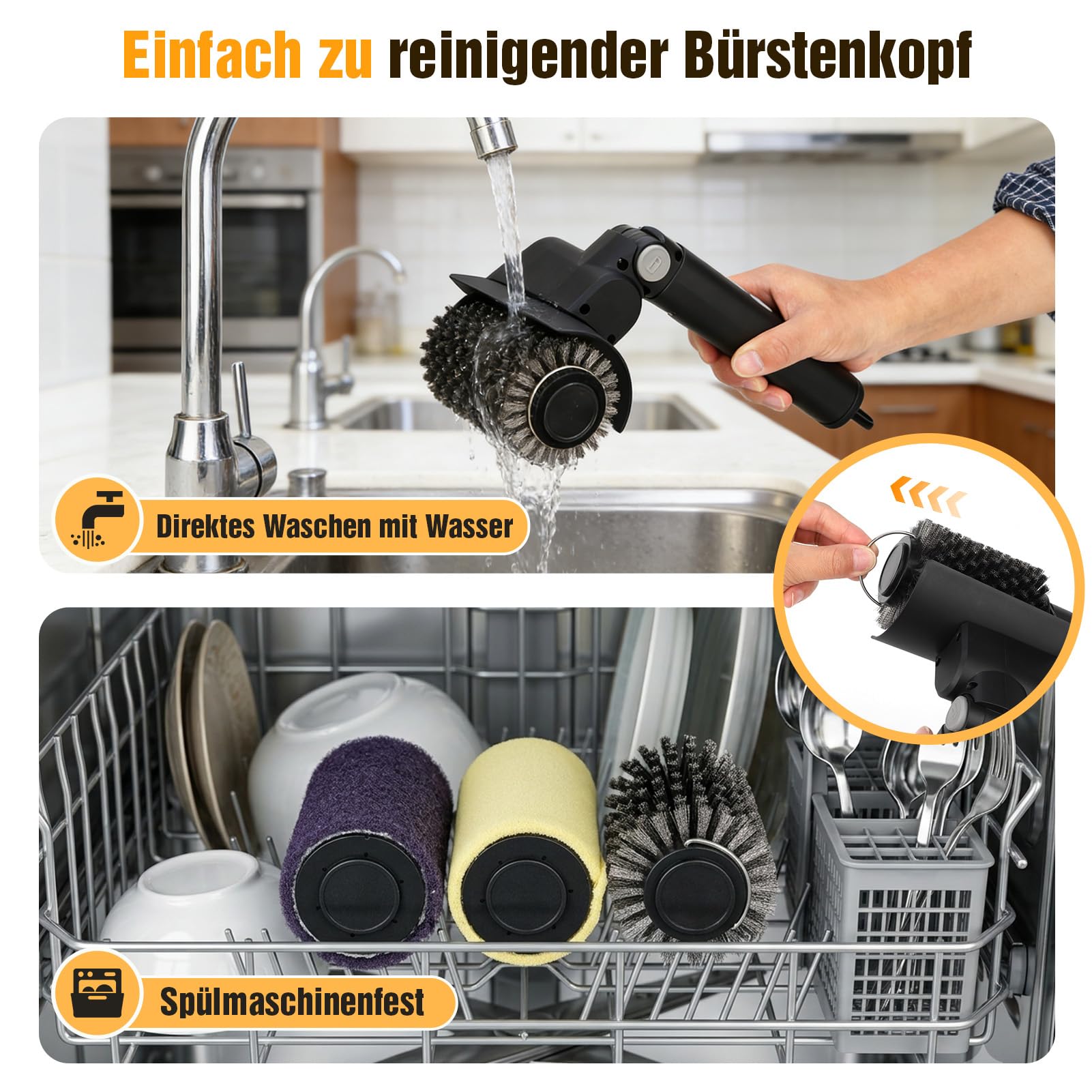 Ersatzbürstenköpfe für elektrische Grillbürsten - 3-in-1-Grillbürstenersatzset, enthält Edelstahldrahtbürstenkopf, Polierpolster & Scherpolster
