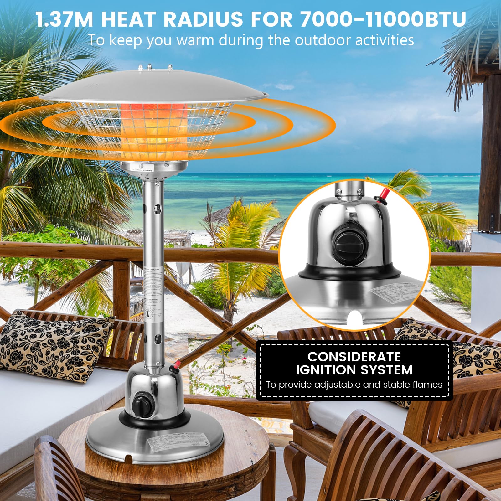 FANTASK Stufa elettrica per terrazze, con potenza di riscaldamento da 4000 W e base pesata per piano del tavolo, riscaldatore portatile con protezione contro il ribaltamento e il surriscaldamento per