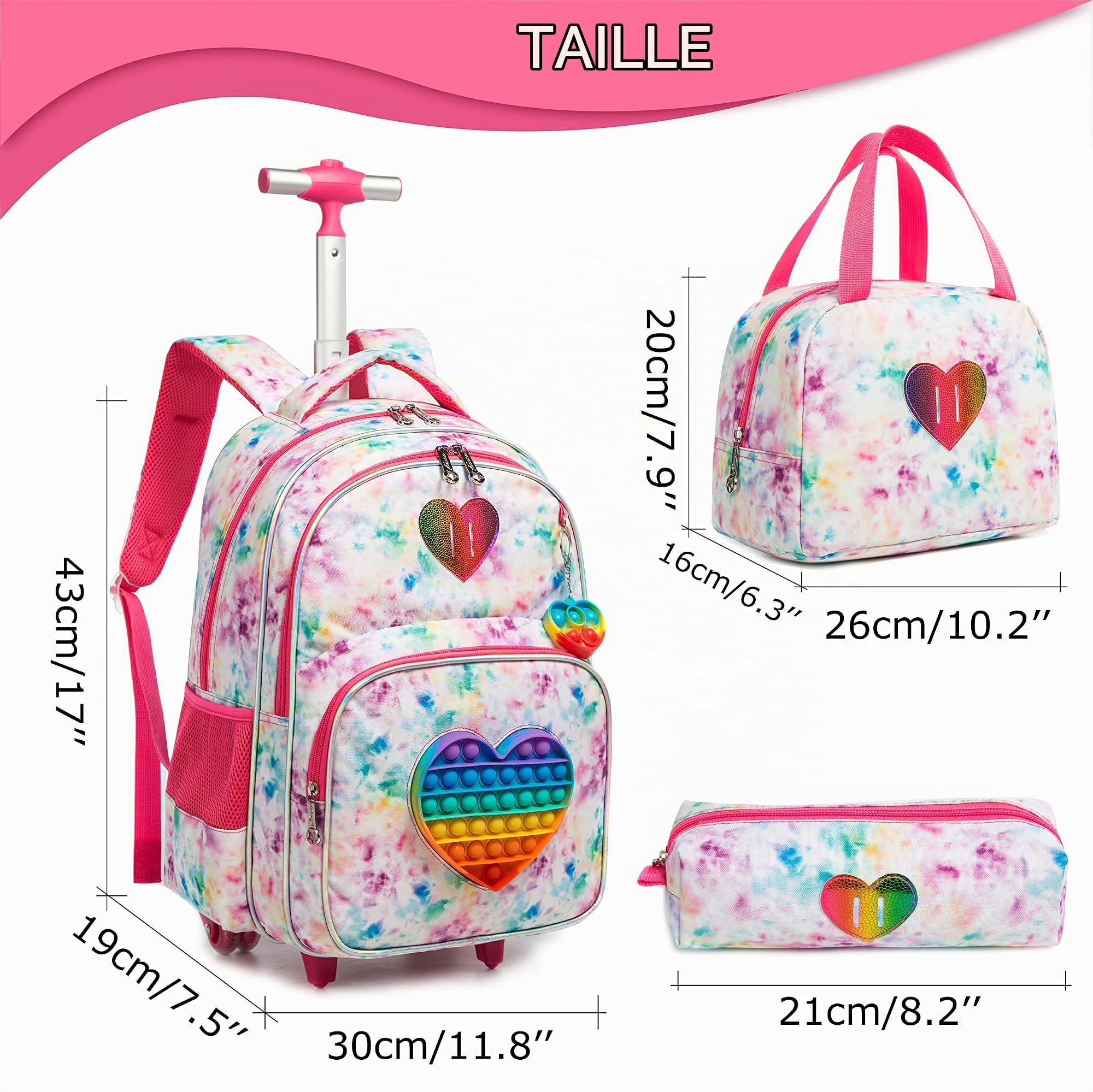 Pop It Fidget Toys Sac a Roulette Fille,16inch Cartable Fille Primaire Roulette Pop Licorne Push Bubble Sensory Squeeze Squeeze Sac à Roulette,Convient aux Enfants du Primaire et de la Maternelle.