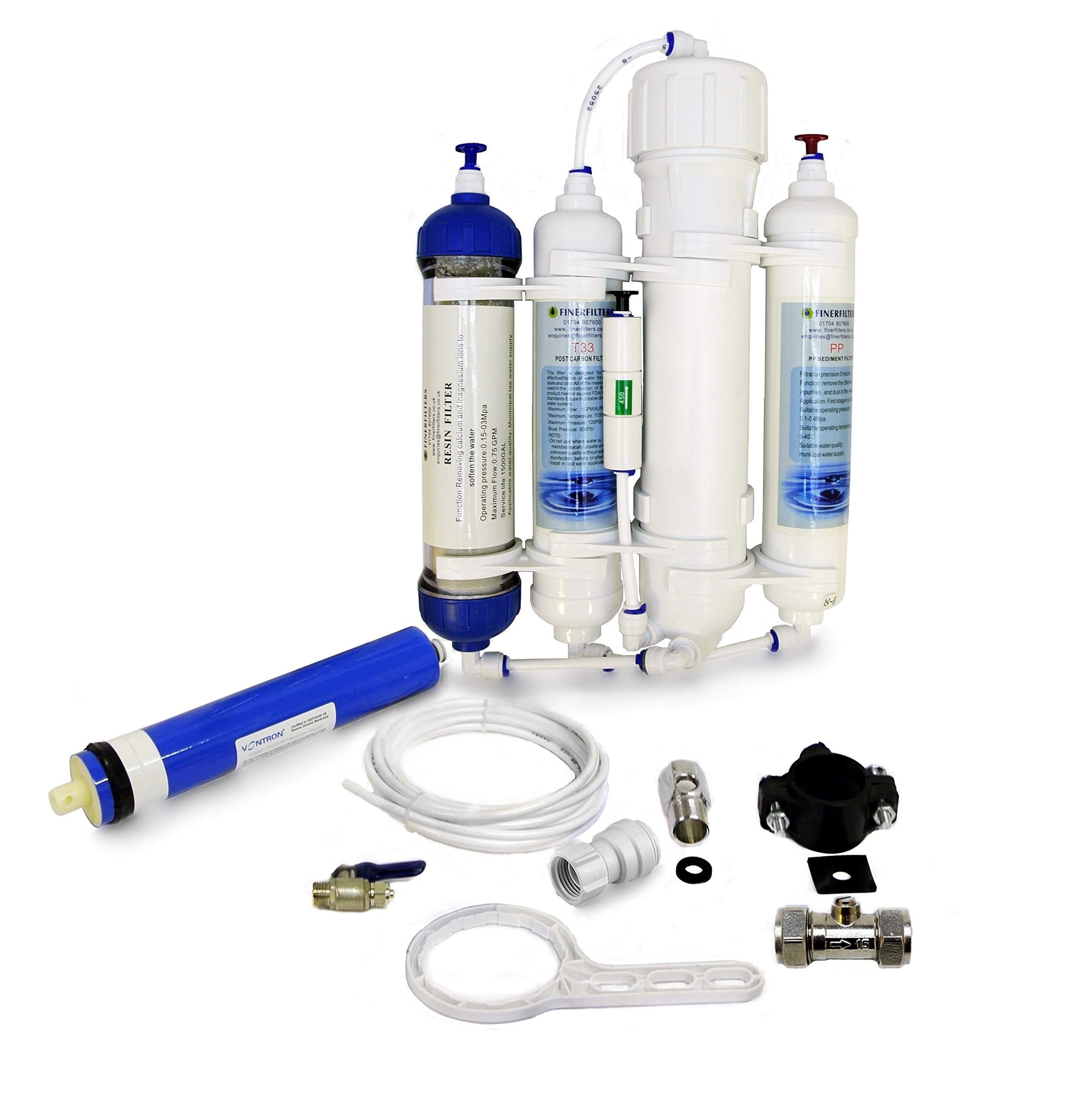 Finerfilters Filtre d'osmose inverse compact de 4 étapes avec la résine DI/tropical/marine/discus 50/75/100/GPD