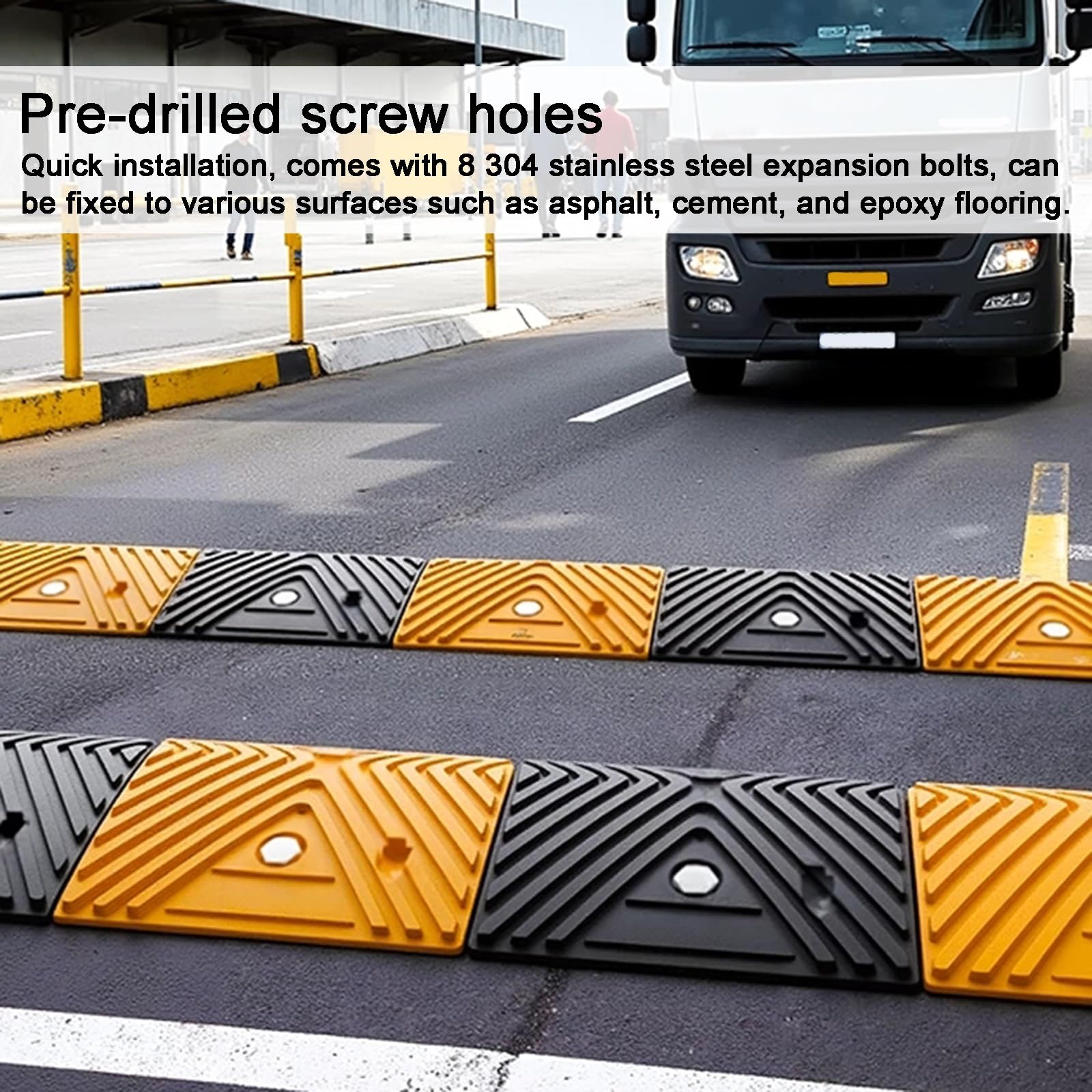 Badenes para Garaje, Reductores de Velocidad de Caucho de 100 cm de Largo, Amarillo y Negro, con 8 Tornillos de Expansión, para Asfalto, Hormigón y Grava(35x5cm/14x1.9in)