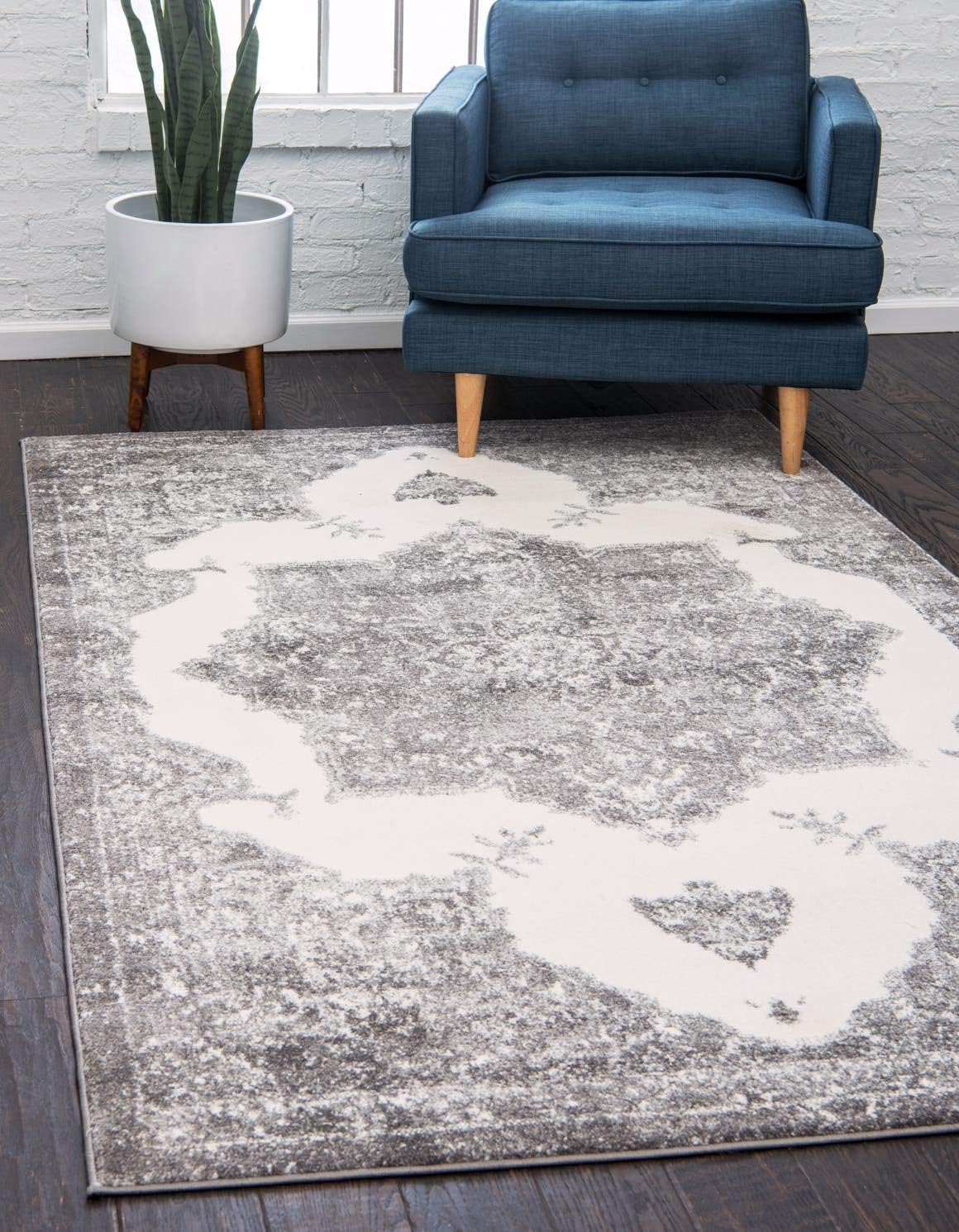 Unique Loom Rosso Collection Vintage, Traditional, Bohemian, Medallion, Border, Distressed Area Rug (2' 0 x 3' 0 Rectangular, Gray/Ivory)