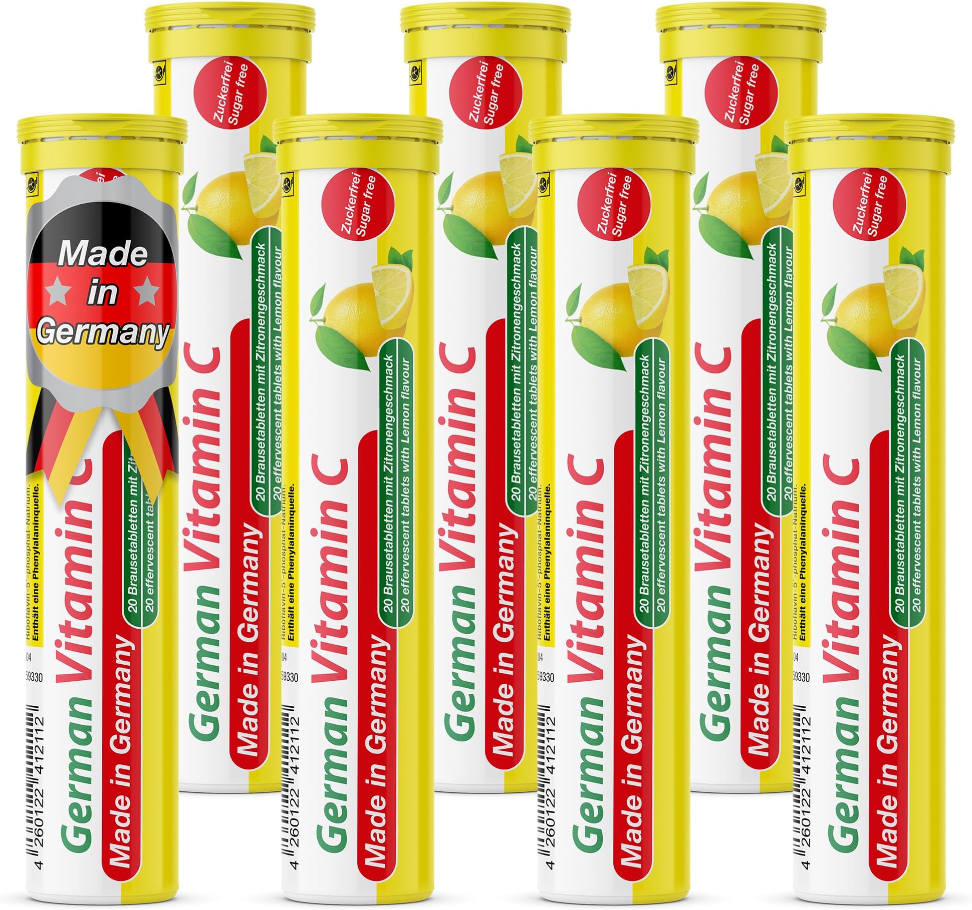 German Vitamin C 140 Drink Effervescent Tablets – Lemon/Lime Flavour, Sugarfree, Vegan – 180 mg Vitamin C – T&D Pharma – Made in Germany
