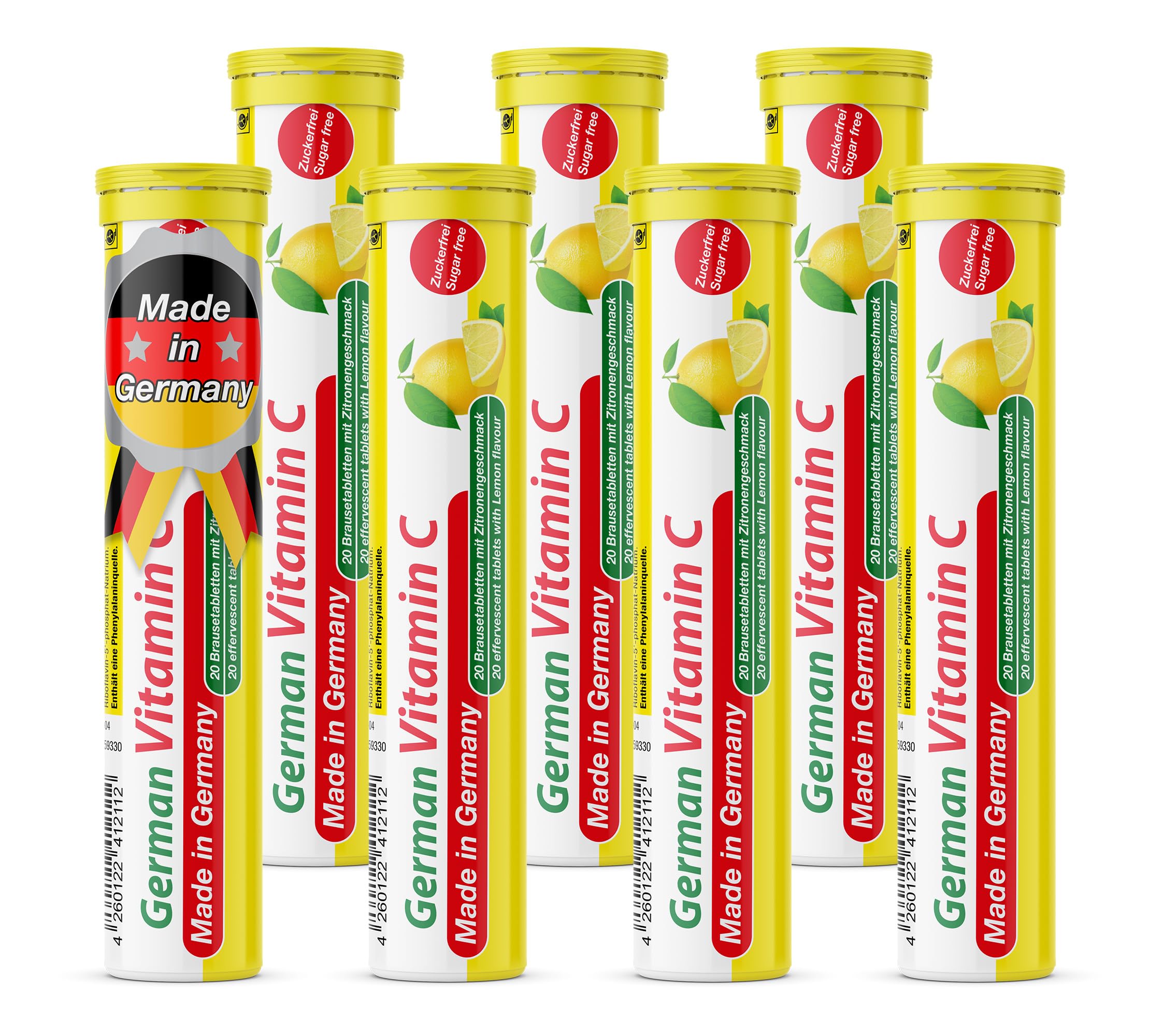 German Vitamin C 140 Drink Effervescent Tablets – Lemon/Lime Flavour, Sugarfree, Vegan – 180 mg Vitamin C – T&D Pharma – Made in Germany