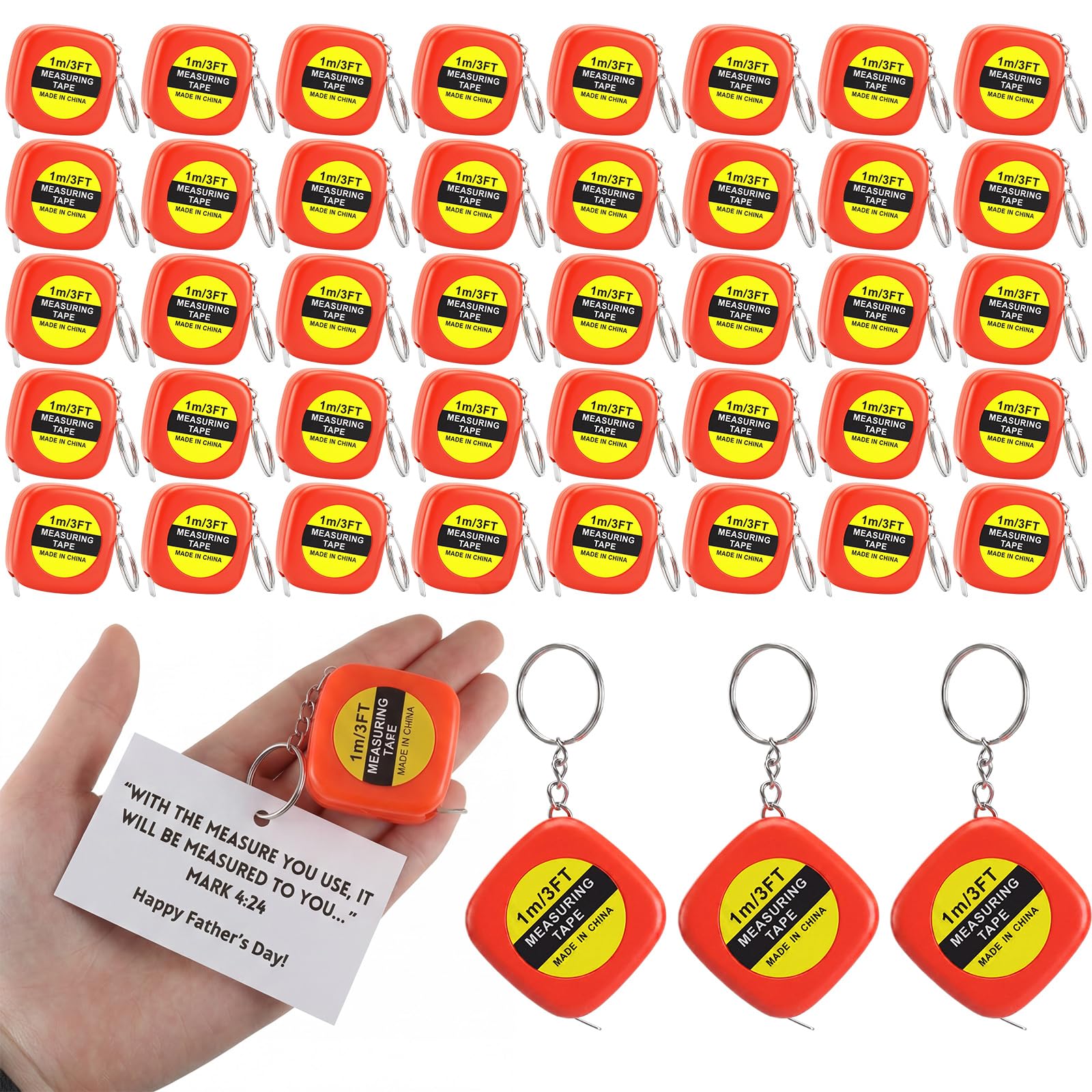 Flutesan 40 Sets Father's Day Gift Bulk Mini 3ft Portable Measuring Tape Keychain with Mark 4: 24" Inspiration Gift Tags Religious Christian Gifts for Dad Men Church Members Pocket Tape Measure Kit