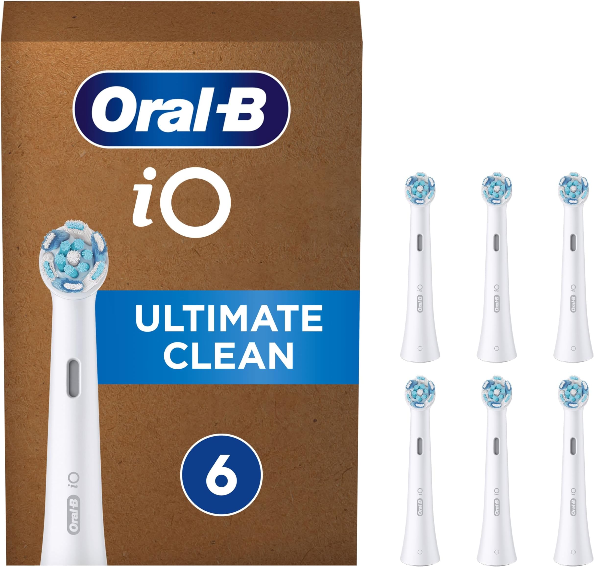 Oral-B iO Ultimate Clean Electric Toothbrush Head, Twisted & Angled Bristles for Deeper Plaque Removal, Pack of 6, Suitable for Mailbox, White