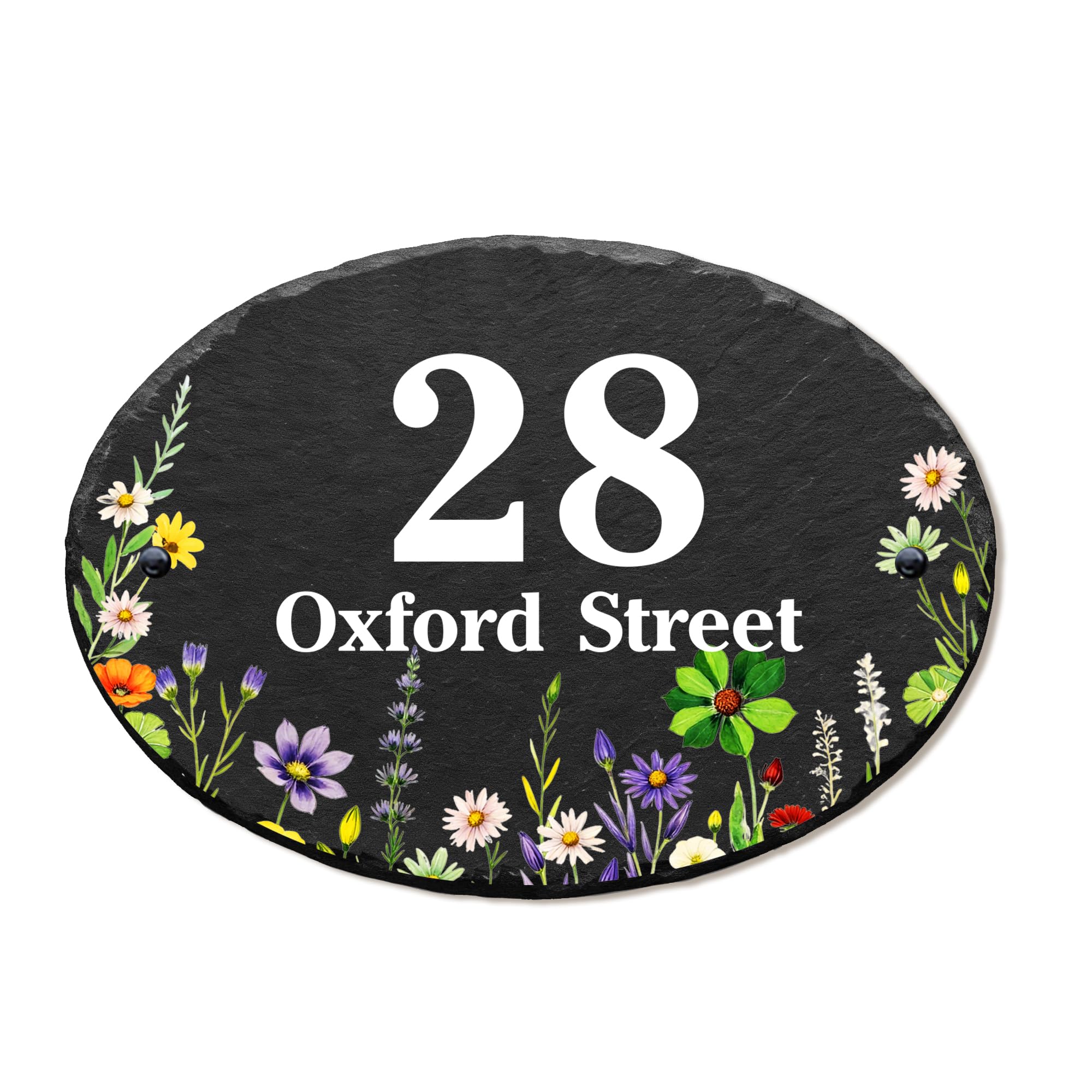 Personalised Natural Slate House Gate Sign Plaque Door Number Personalised Name UV Printed Hand Finished in UK (Colourful, 27X19cm Oval)