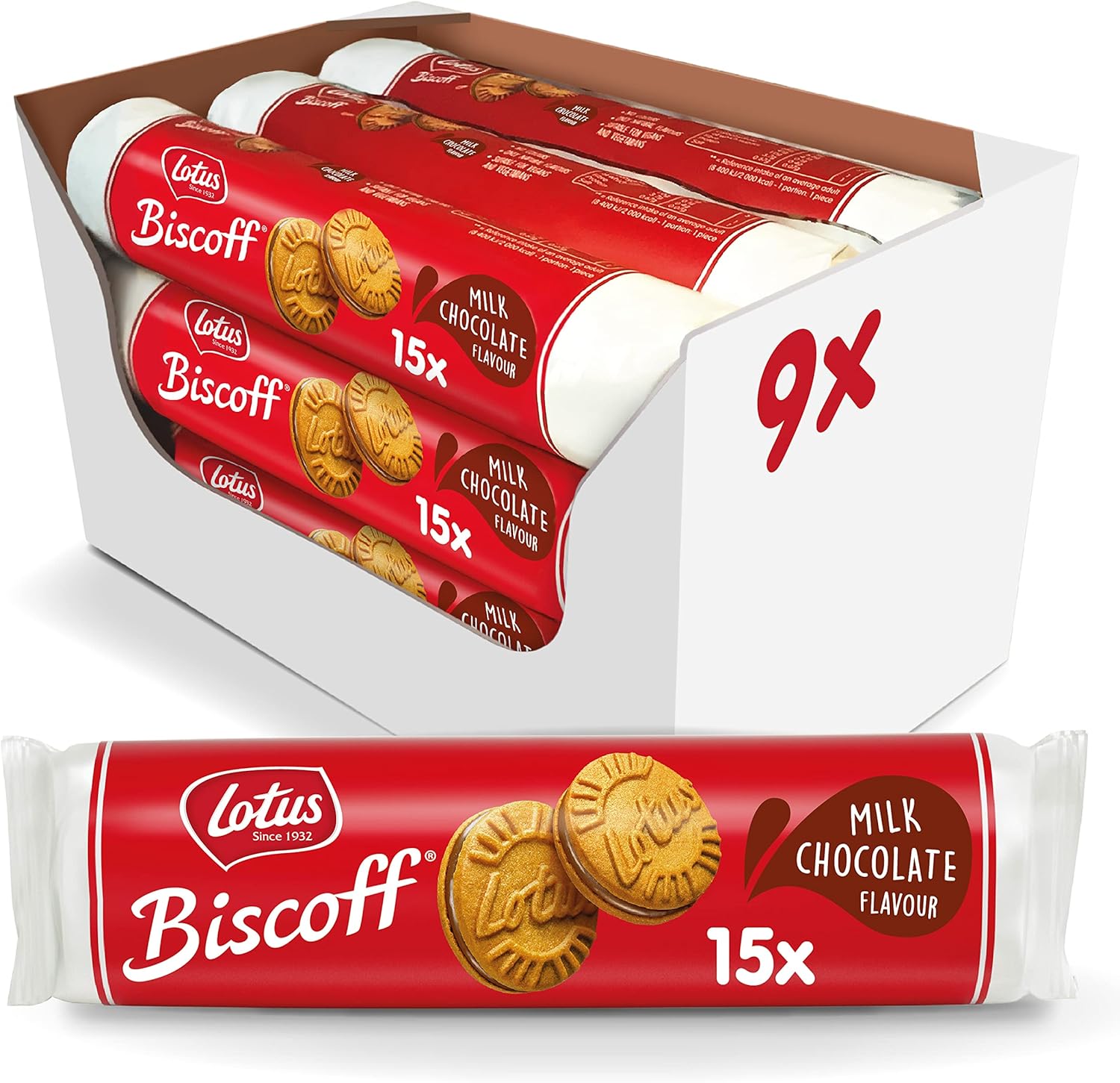 Lotus Biscoff, Galleta caramelizada rellena de crema de chocolate Belga, 9 paquetes de 150gr